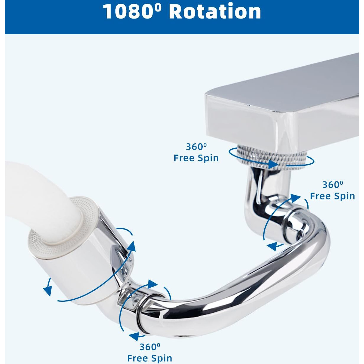 Hibbent 1080 Swivel Faucet Extender  Metal Rotatable Sink Faucet Aerator With Brass Extension  Dual Function 2 Modes Kitchen & Bathroom Sink Sprayer  Faucet Attachment For Gargle/Eye/Face Washing