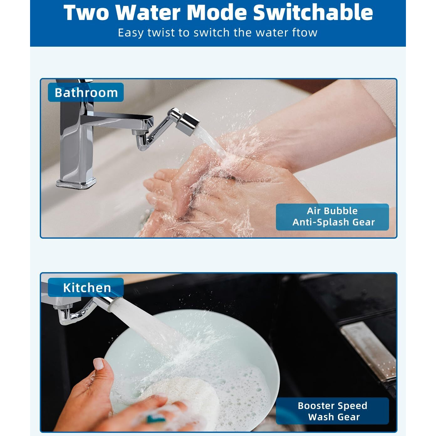 Hibbent 1080 Swivel Faucet Extender  Metal Rotatable Sink Faucet Aerator With Brass Extension  Dual Function 2 Modes Kitchen & Bathroom Sink Sprayer  Faucet Attachment For Gargle/Eye/Face Washing