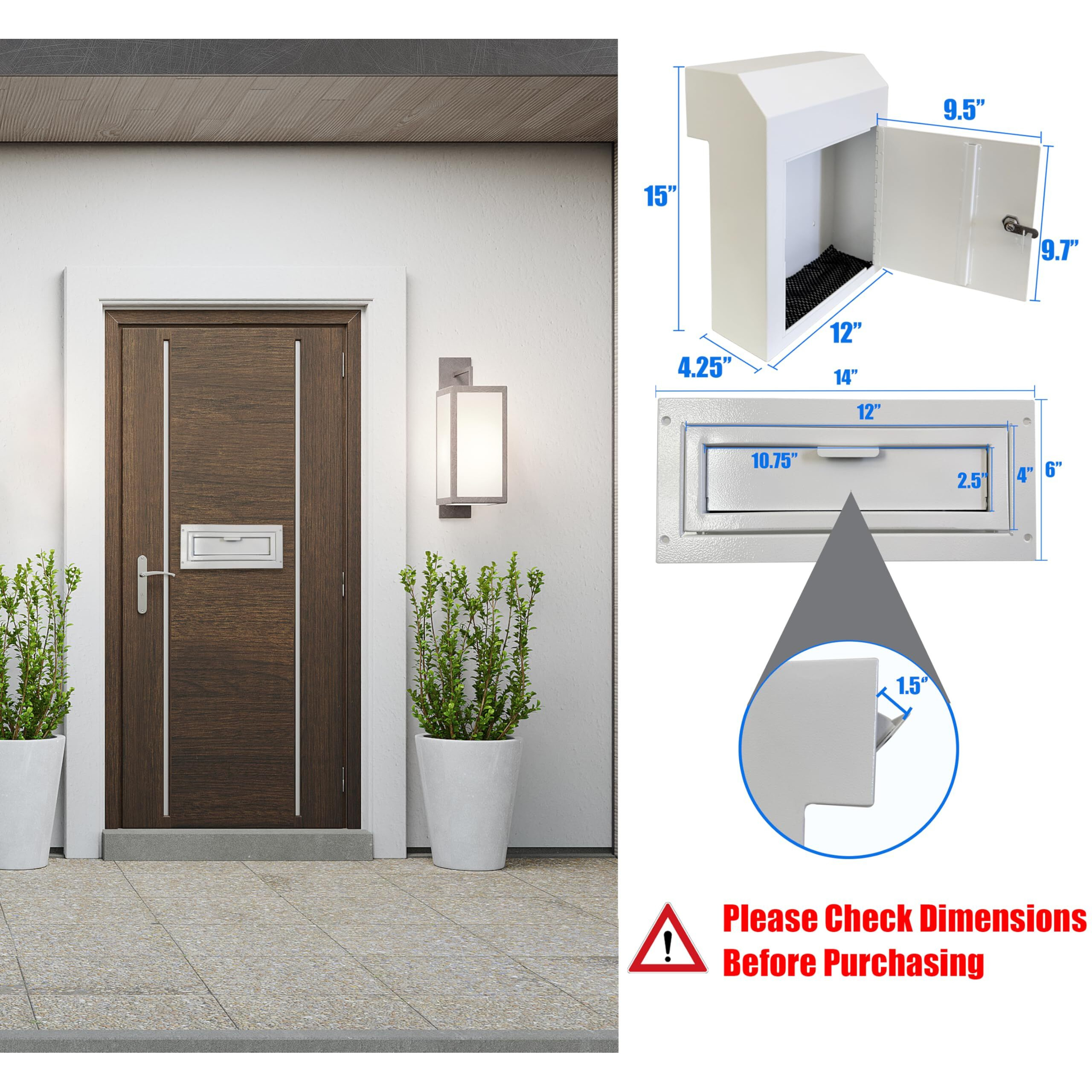 Plugsharge Through The Door Mail Drop Box - 1.5Mm Steel Payment Dropbox - Door Mount Theft Proof Mailbox - Locking Deposit Drop Box For Night Key  Deposit  Cash  And Rent  White