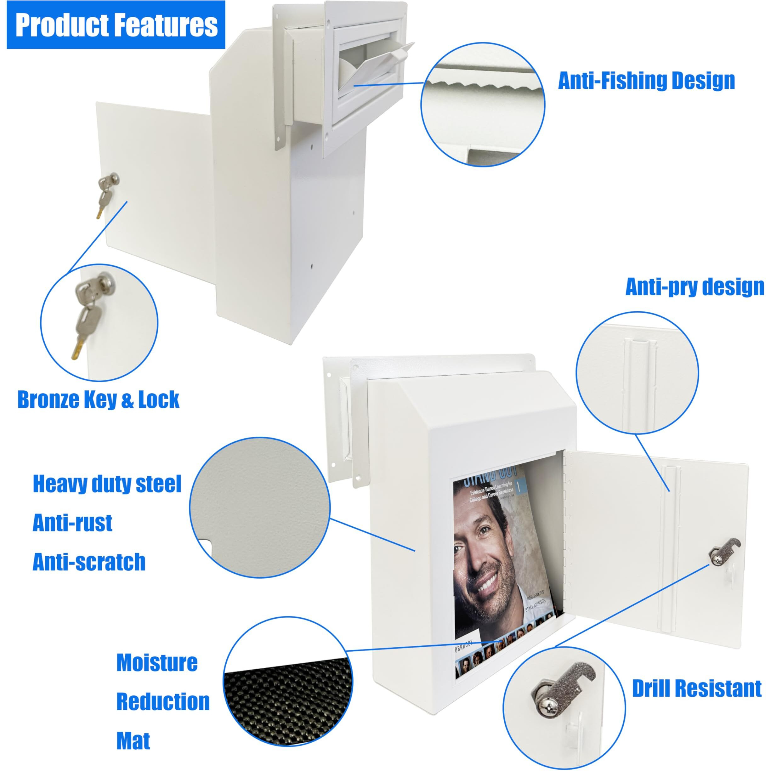 Plugsharge Through The Door Mail Drop Box - 1.5Mm Steel Payment Dropbox - Door Mount Theft Proof Mailbox - Locking Deposit Drop Box For Night Key  Deposit  Cash  And Rent  White