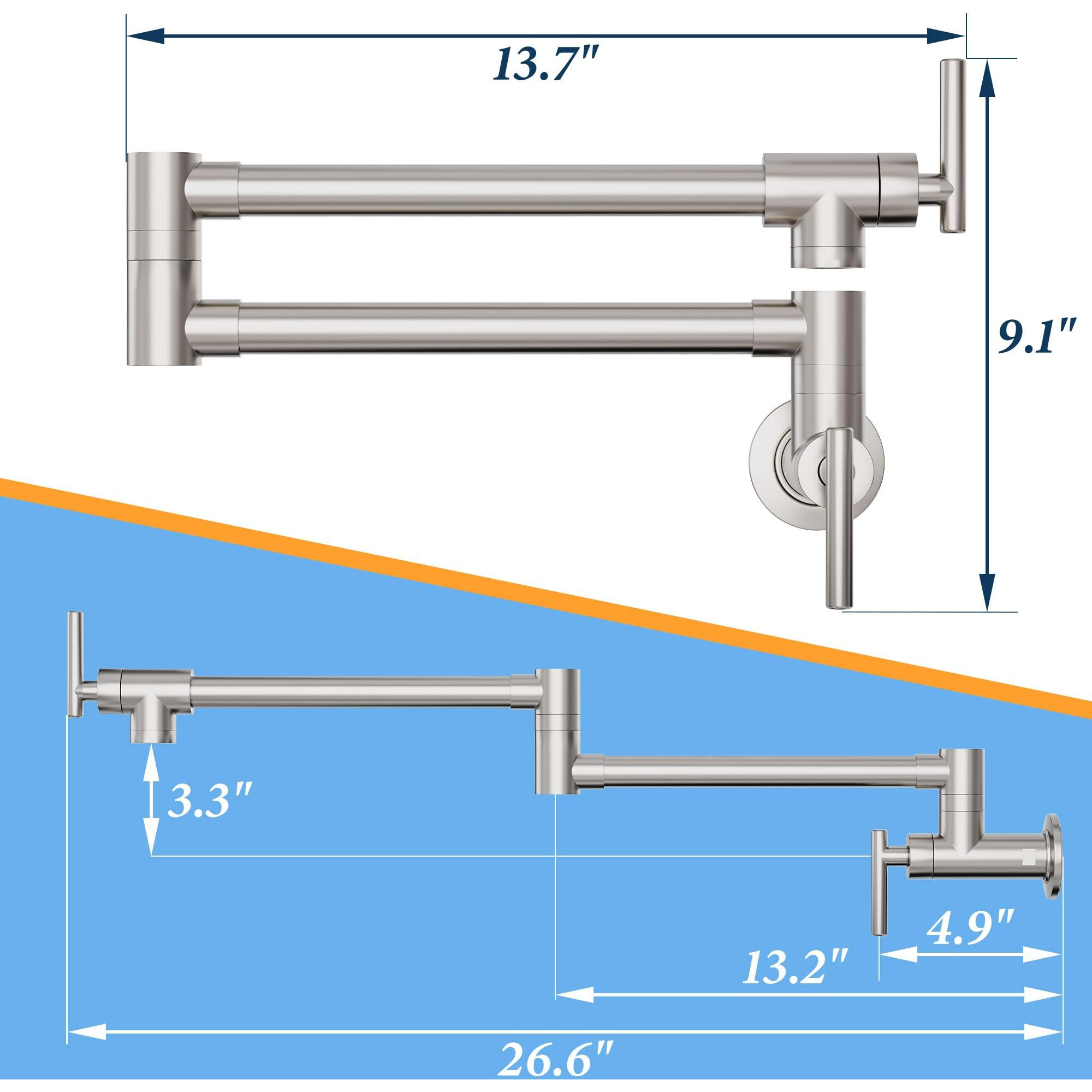 Cenosa Pot Filler Faucet Brushed Nickel Commercial Wall Mount Stove Faucet Lead-Free Wall Mount Pot Filler Facuet