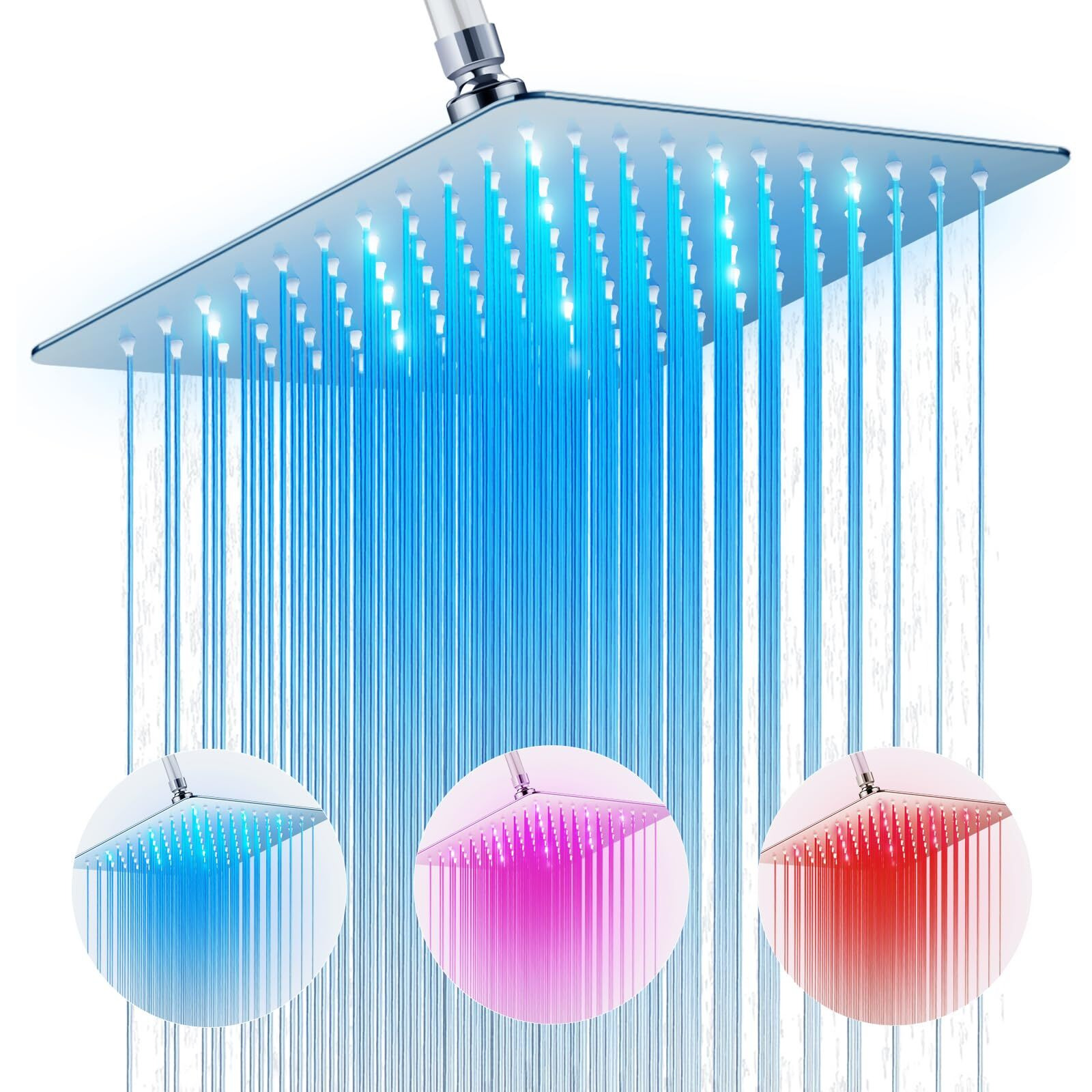 Huuke High Pressure 10 Rain Shower Head With Led  Chrome Square Anti-Clogging Fixed Shower Head  360Adjustable Brass Ball Joint & Auto-Color Changing Technology