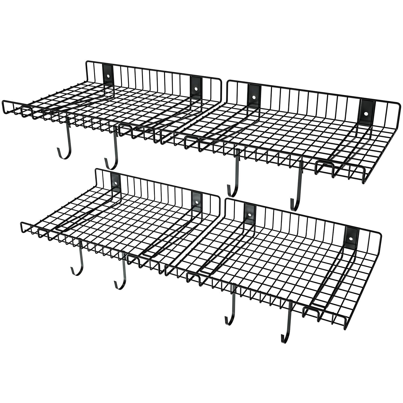 4 Pack Garage Wall Shelf  Wall Mounted Storage Shelves  Heavy Duty Metal Shelves For Room Wall  Loads 260 Lbs Floating Shelves Mesh Storage Rack For Garage  Office  Basement Wall Cabinet And Kitchen