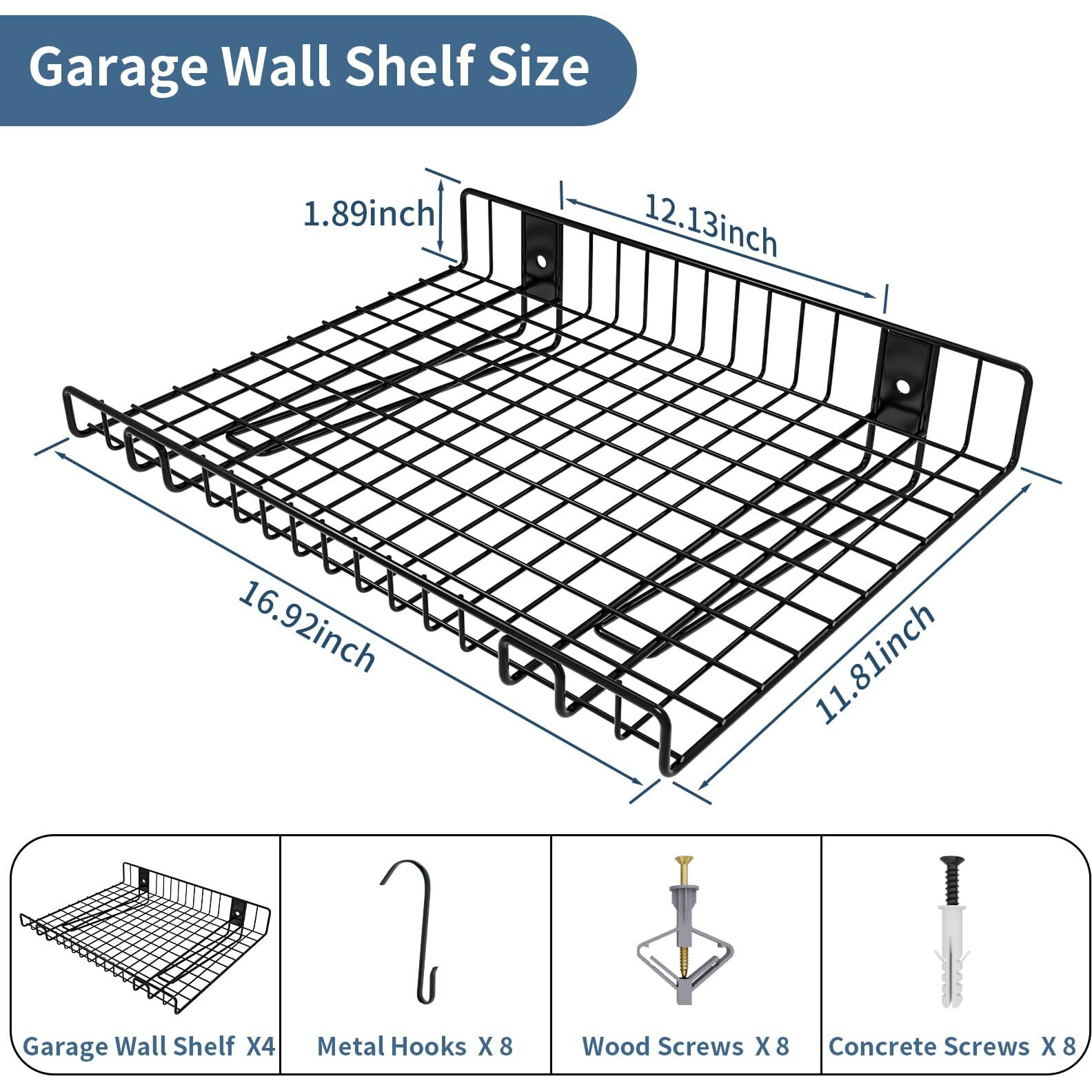 4 Pack Garage Wall Shelf  Wall Mounted Storage Shelves  Heavy Duty Metal Shelves For Room Wall  Loads 260 Lbs Floating Shelves Mesh Storage Rack For Garage  Office  Basement Wall Cabinet And Kitchen