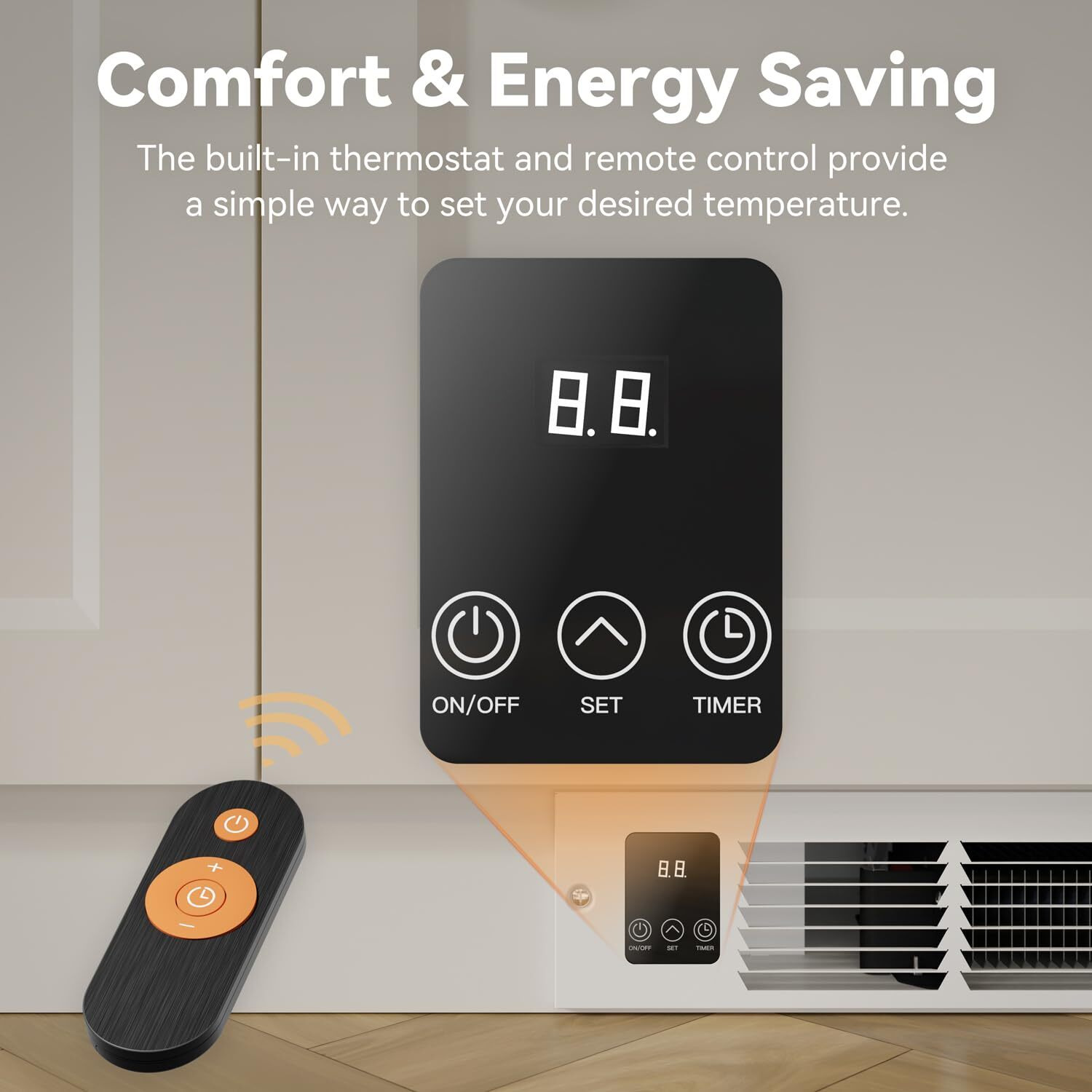 Airepush Electric Kickspace Heater With Built-In Thermostat And Timer  1500W Plinth Heater Hta15-Ultra For Cabinet Kickspaces  Vanities And Stairways  White