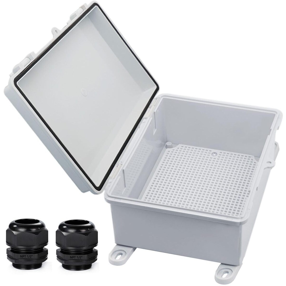 Yetlebox Waterproof Outdoor Electrical Box Junction Box Weatherproof Ip67 Abs Plastic Enclosure Switch Router Project Box With Mounting Plate With Wall Bracket 2 Cable Glands Grey 8.7"&quotX6.7"&quotX4.3""