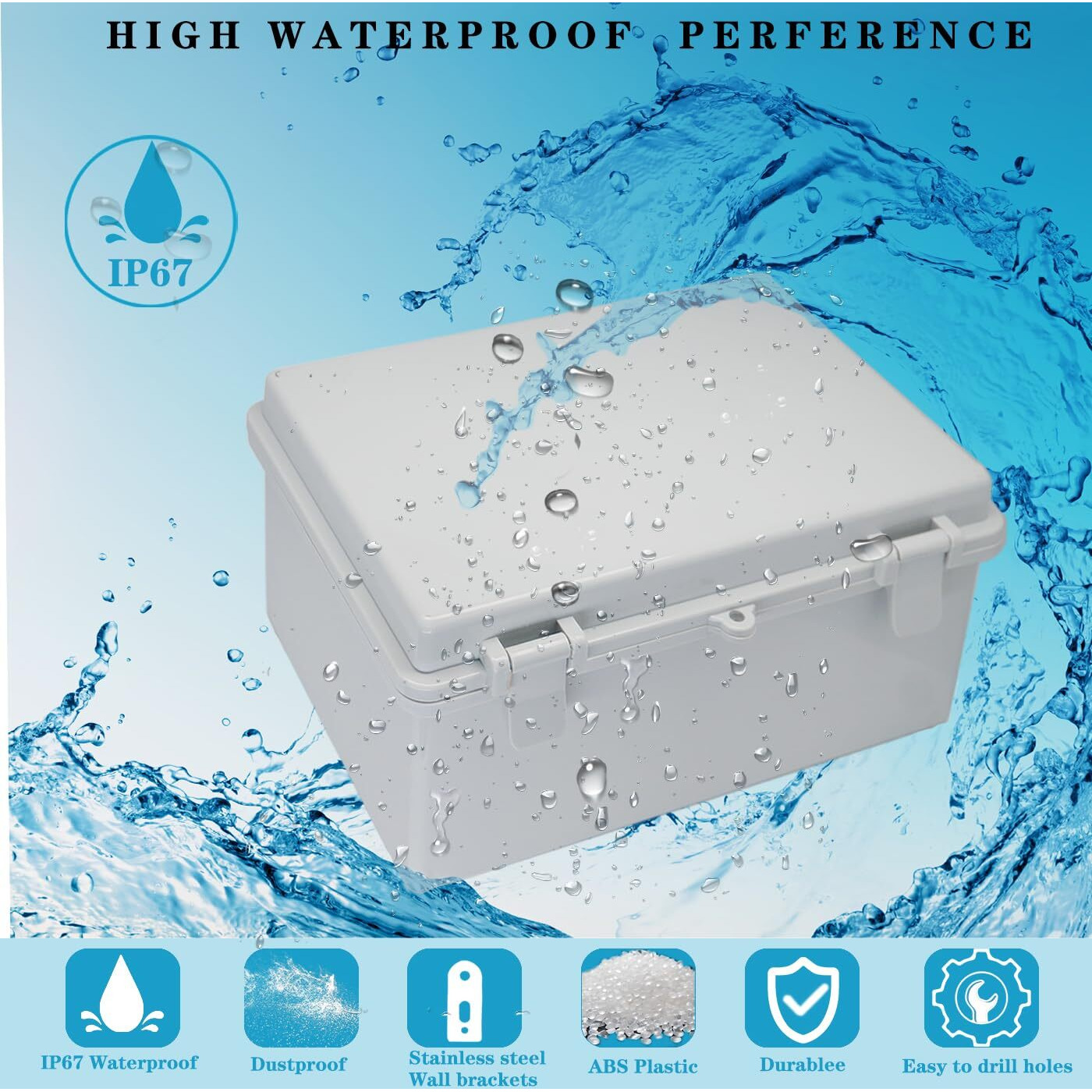 Yetlebox Waterproof Outdoor Electrical Box Junction Box Weatherproof Ip67 Abs Plastic Enclosure Switch Router Project Box With Mounting Plate With Wall Bracket 2 Cable Glands Grey 8.7"&quotX6.7"&quotX4.3""