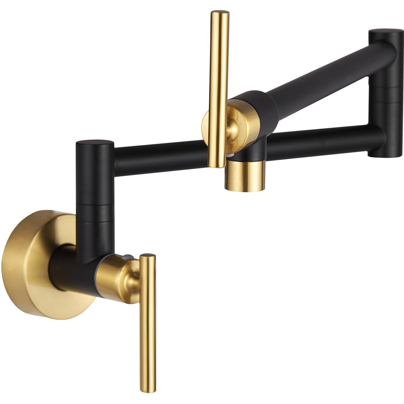 Fransiton Black Gold Pot Filler  Pot Filler Faucet Wall Mount  Brass Folding Stretchable With Double Joint Swing Arm Single Hole Two Handles Kitchen
