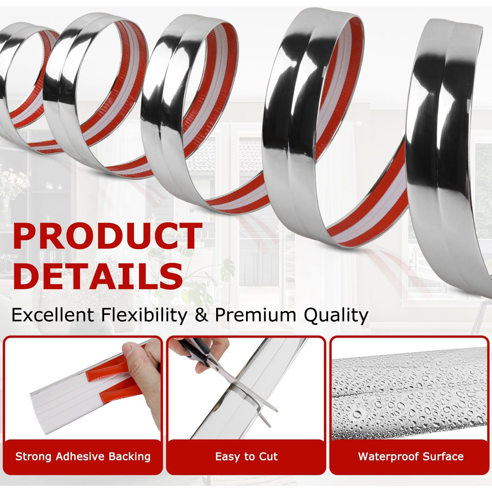 Flexible Wall Corner Protector Moulding Trim Peel And Stick Wall Corner Guards Edge Protector Self Adhesive Molding Trim Strip For Edge Ceiling (Silver  0.8 In X 20 Ft)