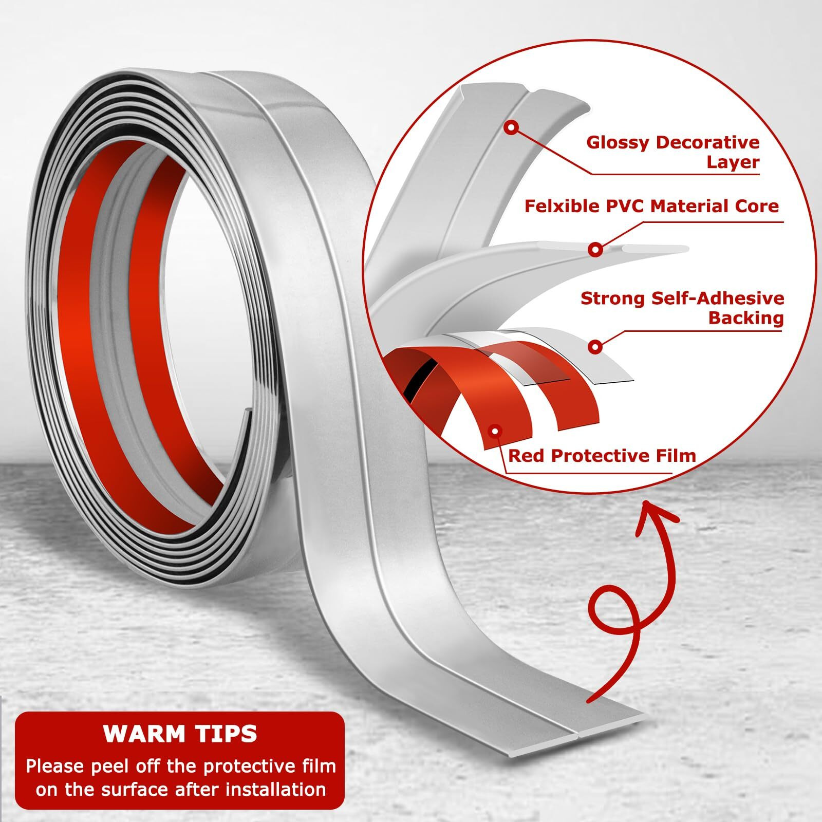 Flexible Wall Corner Protector Moulding Trim Peel And Stick Wall Corner Guards Edge Protector Self Adhesive Molding Trim Strip For Edge Ceiling (Silver  0.8 In X 20 Ft)