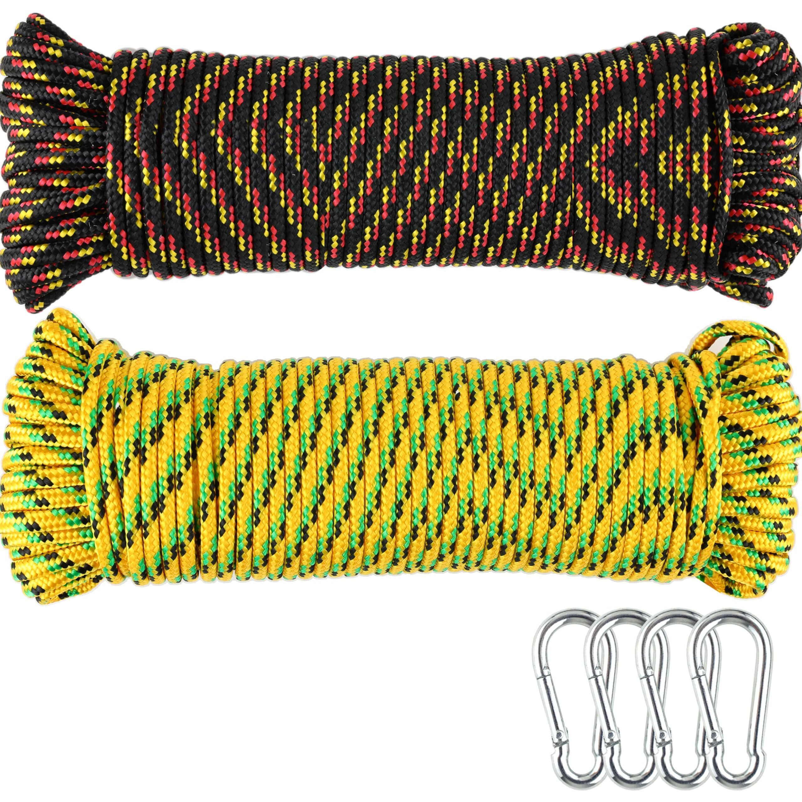 Wellmax 3/16"" X 100' Diamond Braided Polypropylene Rope With Uv Protection And Weather Resistance  Yellow/Black - 2 Pack
