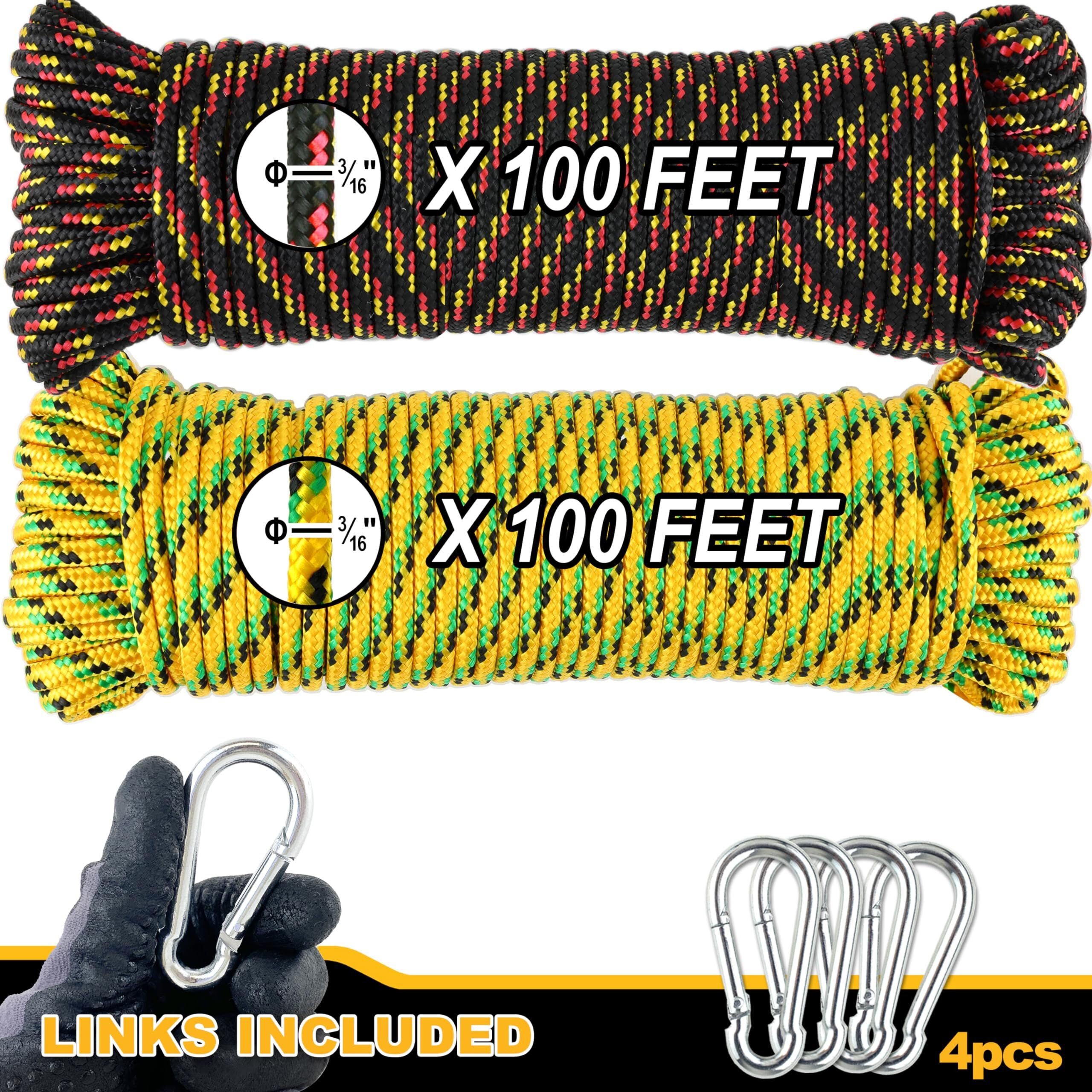 Wellmax 3/16"" X 100' Diamond Braided Polypropylene Rope With Uv Protection And Weather Resistance  Yellow/Black - 2 Pack