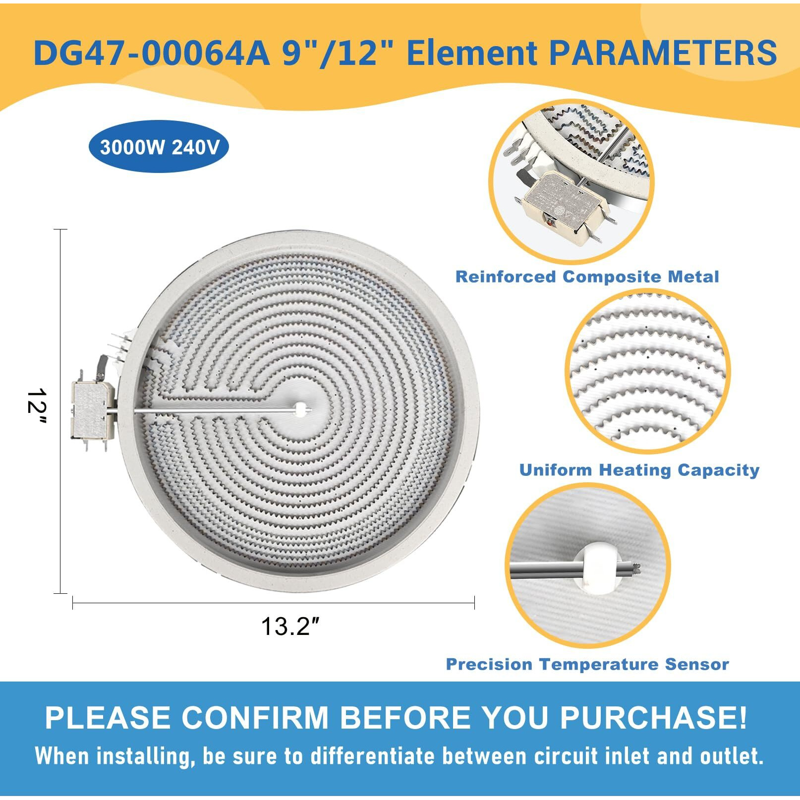 Upgraded Dg47-00064A Dg47-00056A Suitable For Samsung Electric Stove Range 12 Inch Electric Range Dual Radiant Surface Element Replacement Part Numbers Ap5986691 Eap11729066 Ps11729066
