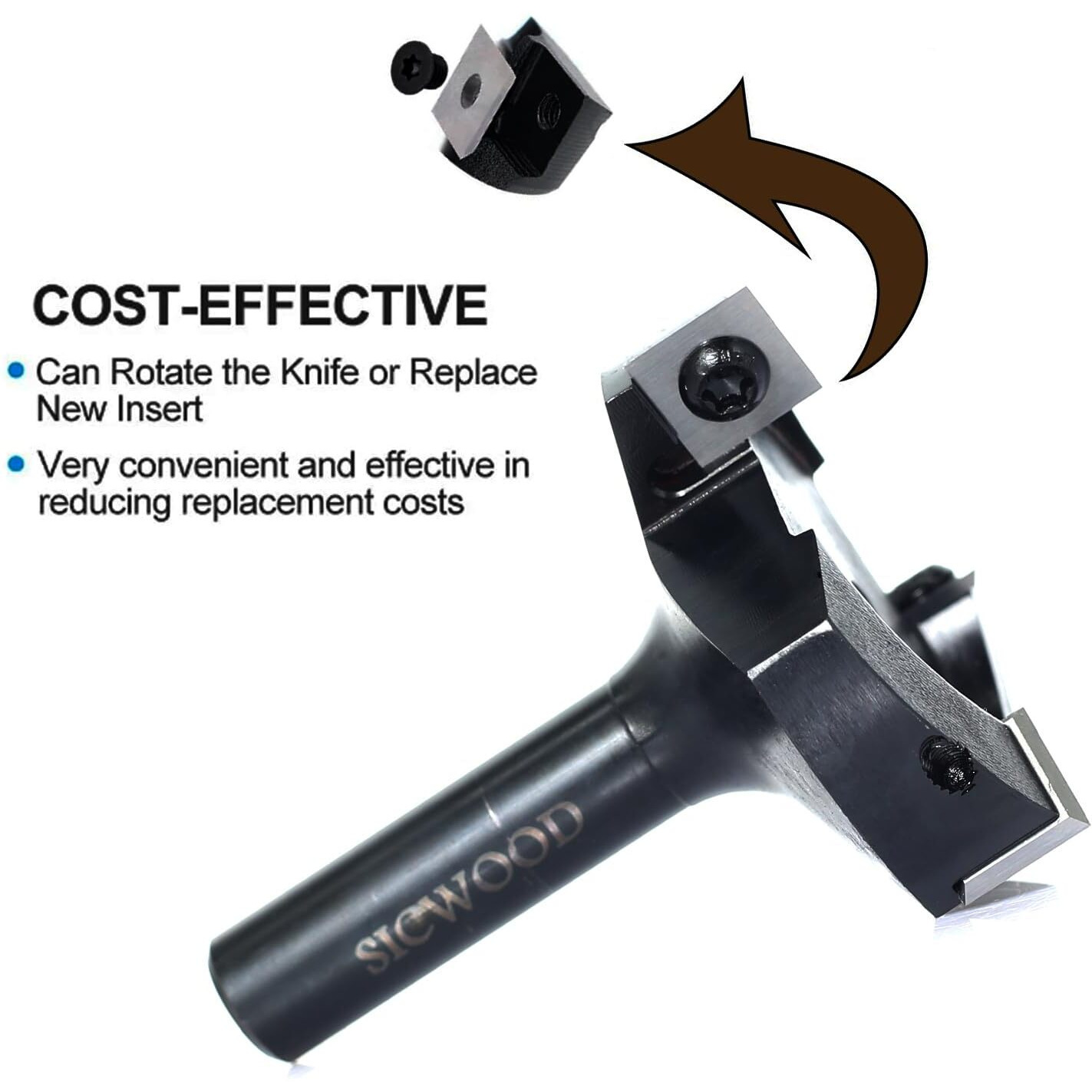 Sicwood Slab Flattening Router Bits 1/2 Shank  2-3/8 Cut Dia  12*12*1.5Mm Insert  Cnc Spoilboard Surfacing Router Bits  Planing Router Bits  For Flycutter/ Slab Leveler/ Rabbeting