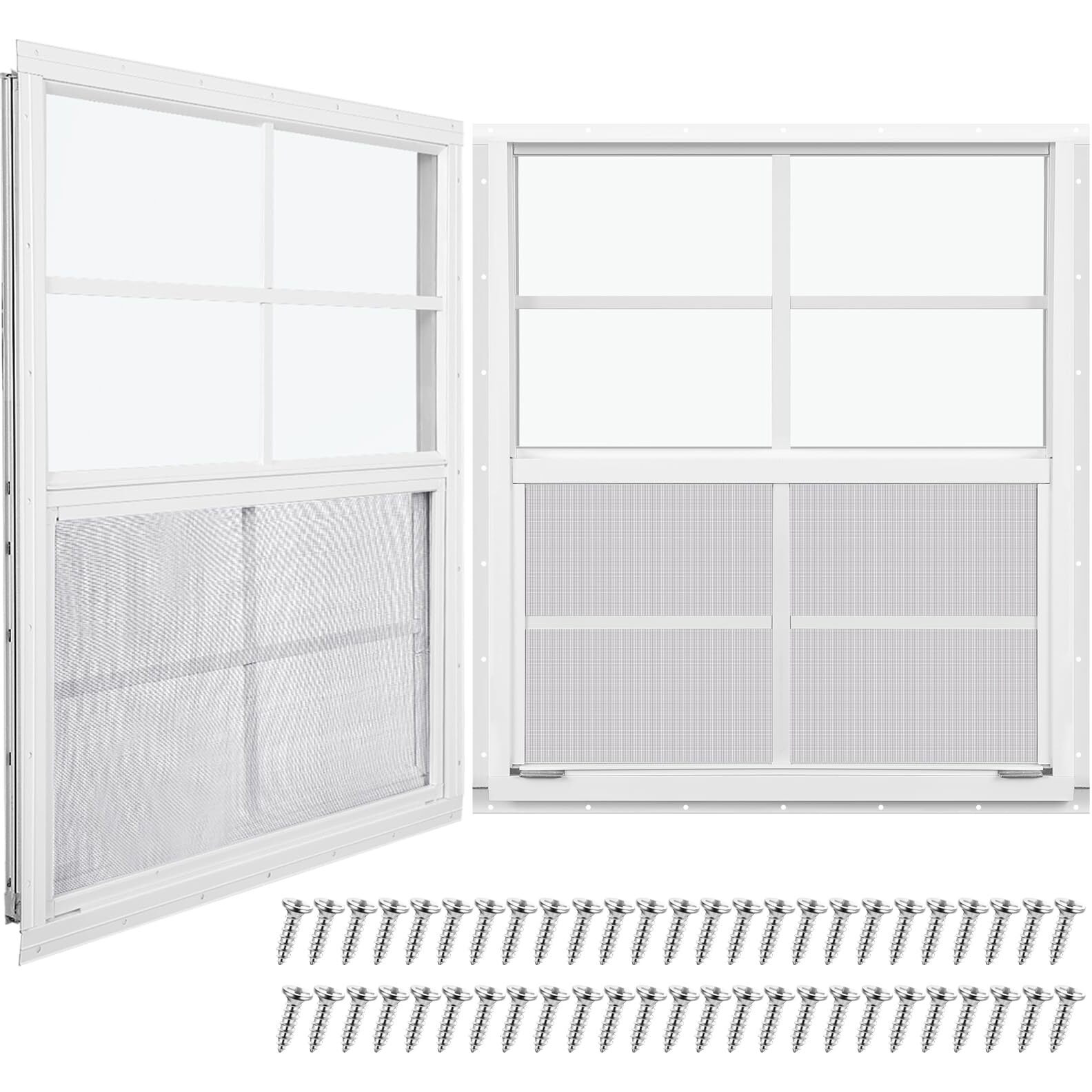Tandefio 2 Pcs 18''X23'' White Flush Mount Shed Window With Tempered Glass And Screen Household Windows Sliding Windows With Vertical Slider And Screws For Chicken Coop Sheds Barns