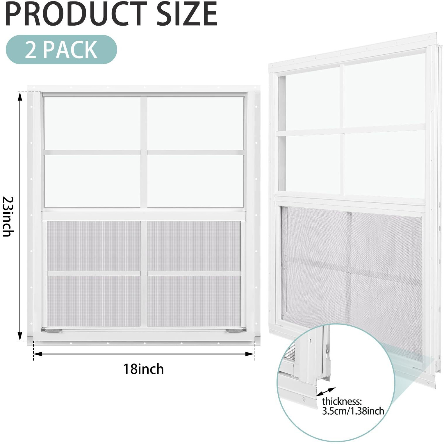 Tandefio 2 Pcs 18''X23'' White Flush Mount Shed Window With Tempered Glass And Screen Household Windows Sliding Windows With Vertical Slider And Screws For Chicken Coop Sheds Barns