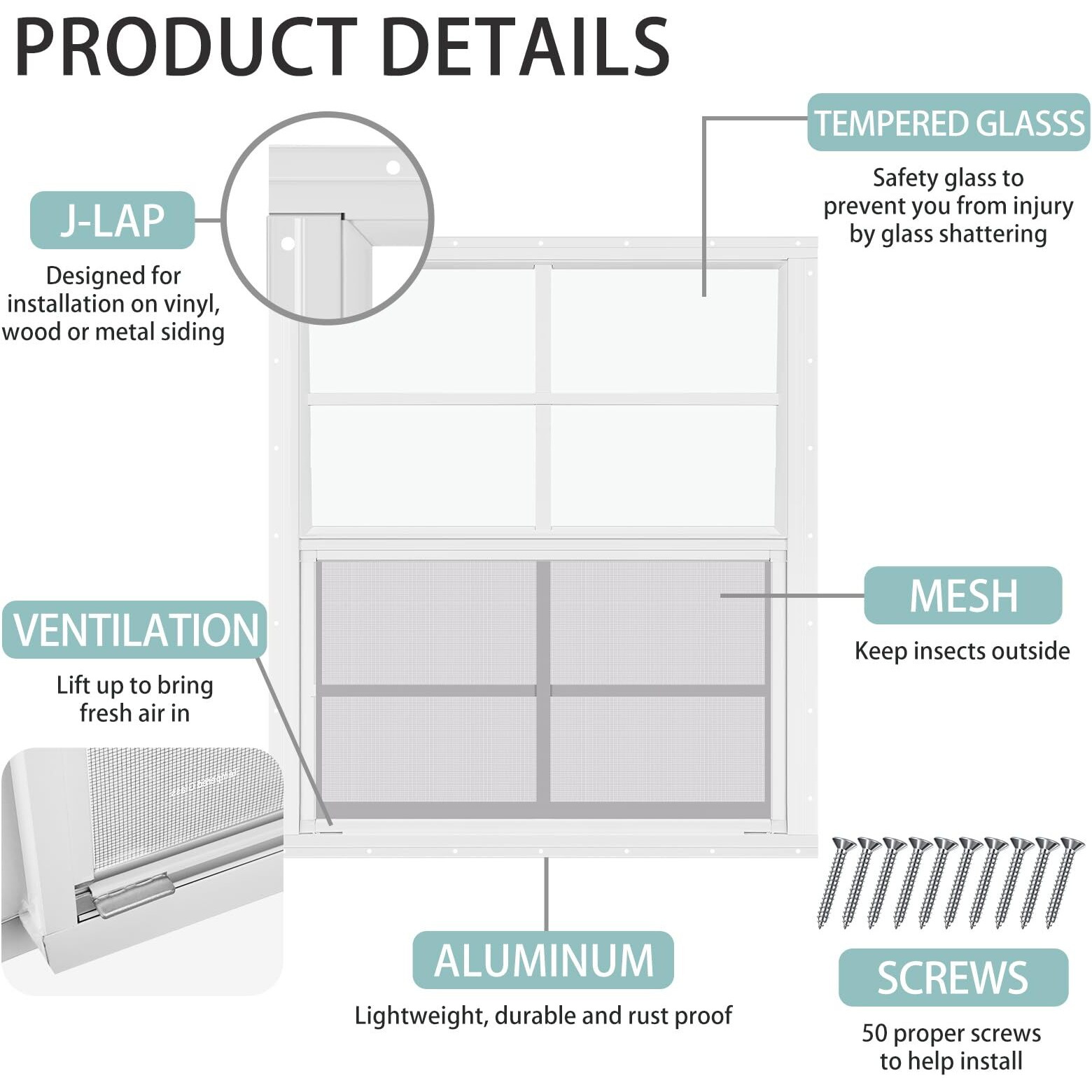 Tandefio 2 Pcs 18''X23'' White Flush Mount Shed Window With Tempered Glass And Screen Household Windows Sliding Windows With Vertical Slider And Screws For Chicken Coop Sheds Barns