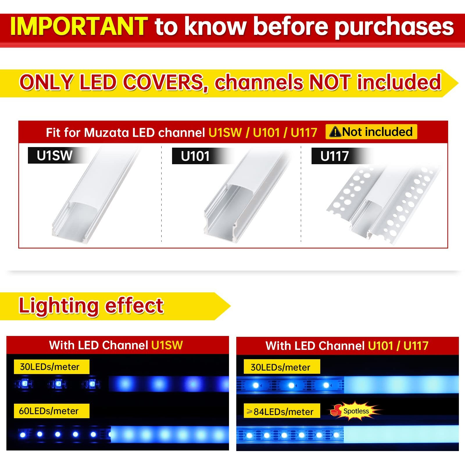 Muzata 3Pack 33Ft/10M Continuous Milky White Led Cover Tape Light Seamless Plastic For U1Sw U Shape Anti-Uv Channel Lc03 Ww (Only Cover No Aluminum Led Channel Included)