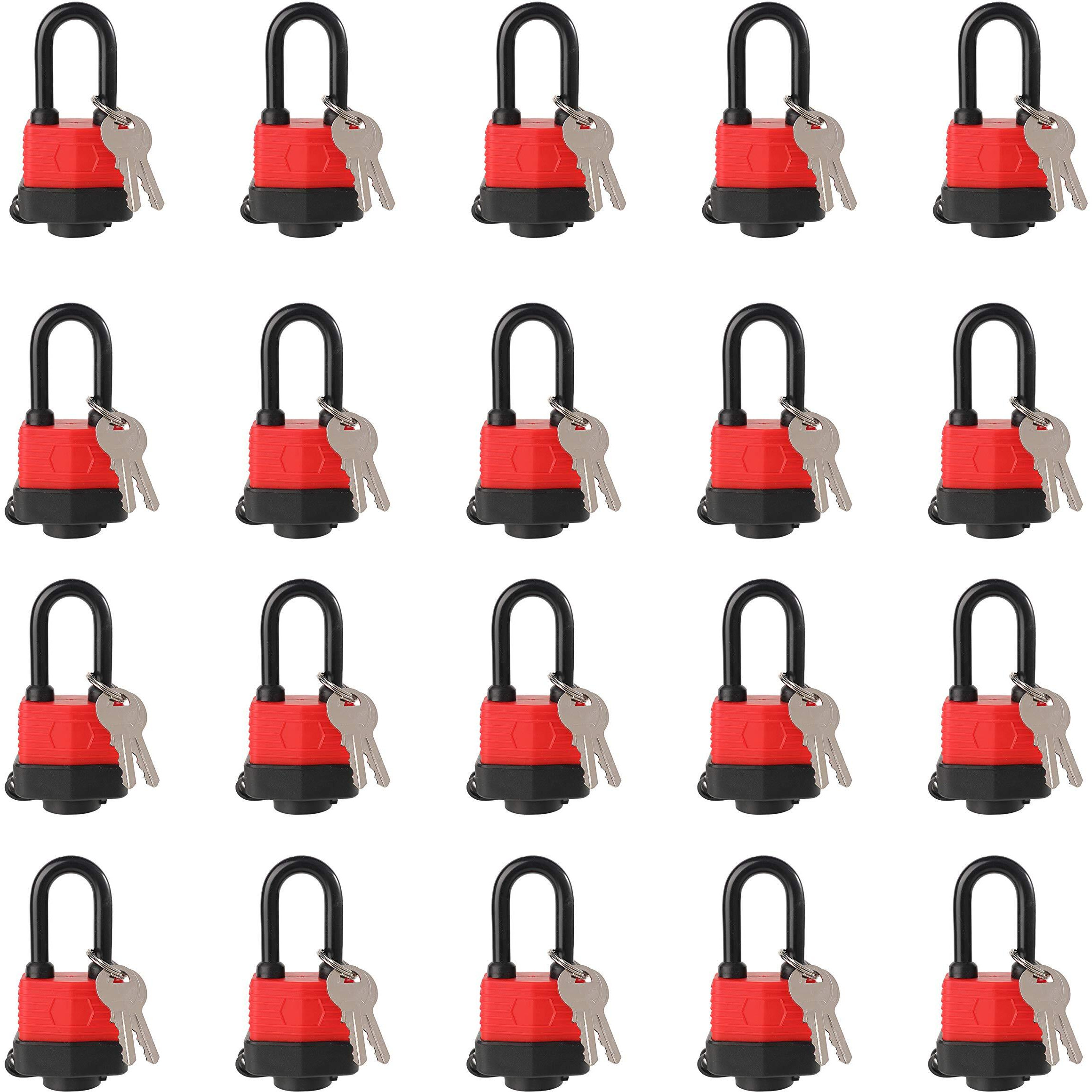 Heavy Duty Covered Laminated Steel Keyed Padlocks  Keyed Alike Locks  Waterproof Padlock For Outdoor Use  1-9/16 Inch Wide Body  Long Shackle-Pack Of 20