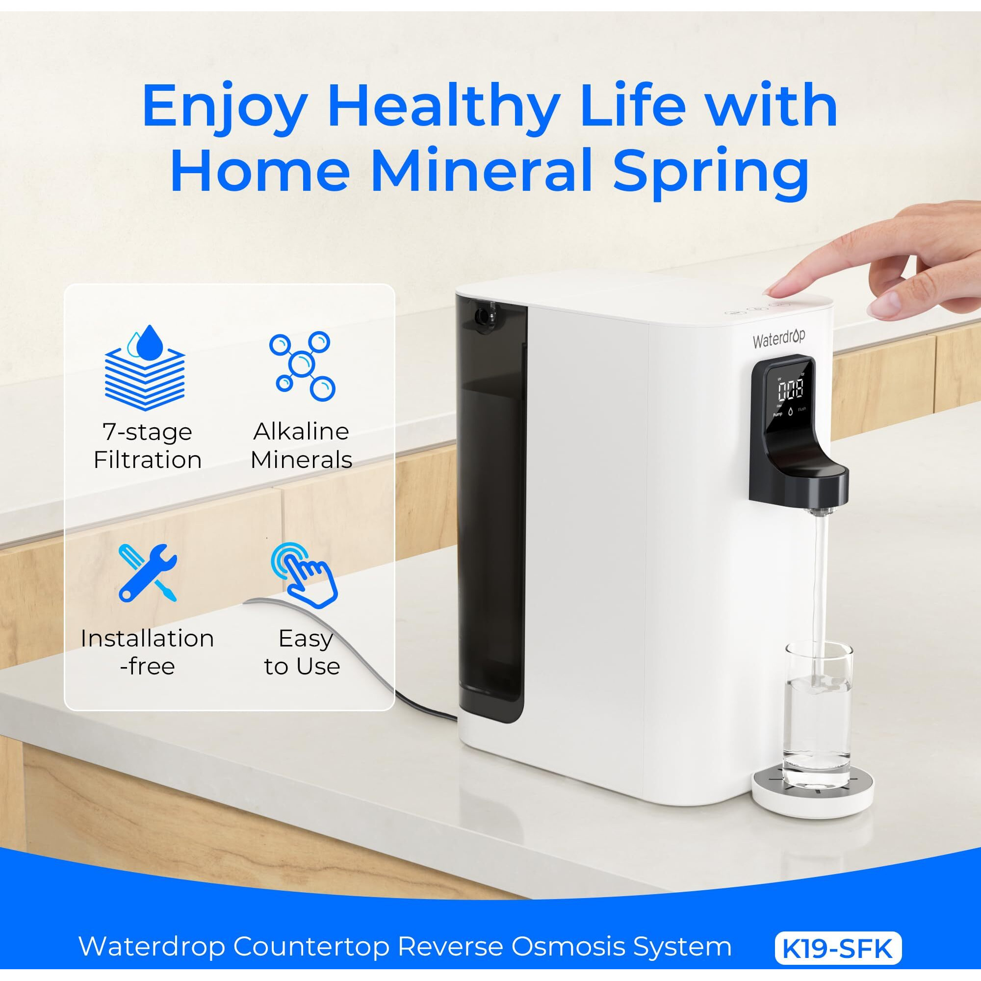 Waterdrop K19-Sfk Reverse Osmosis Water Filter Countertop  Alkaline Minerals  Countertop Reverse Osmosis System  31 Pure To Drain  Reduce Pfas  No Installation Required  Bpa Free