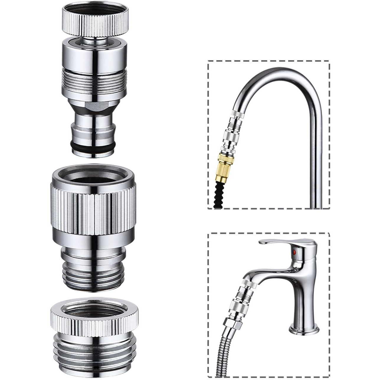 Walkinginrain Kitchen Sink Faucet Quick Connector  Dishwasher Washer Snap Coupling Adapter  Faucet To Garden Hose Adapter For Bathroom Kitchen/Shower Hose/Garden Hose