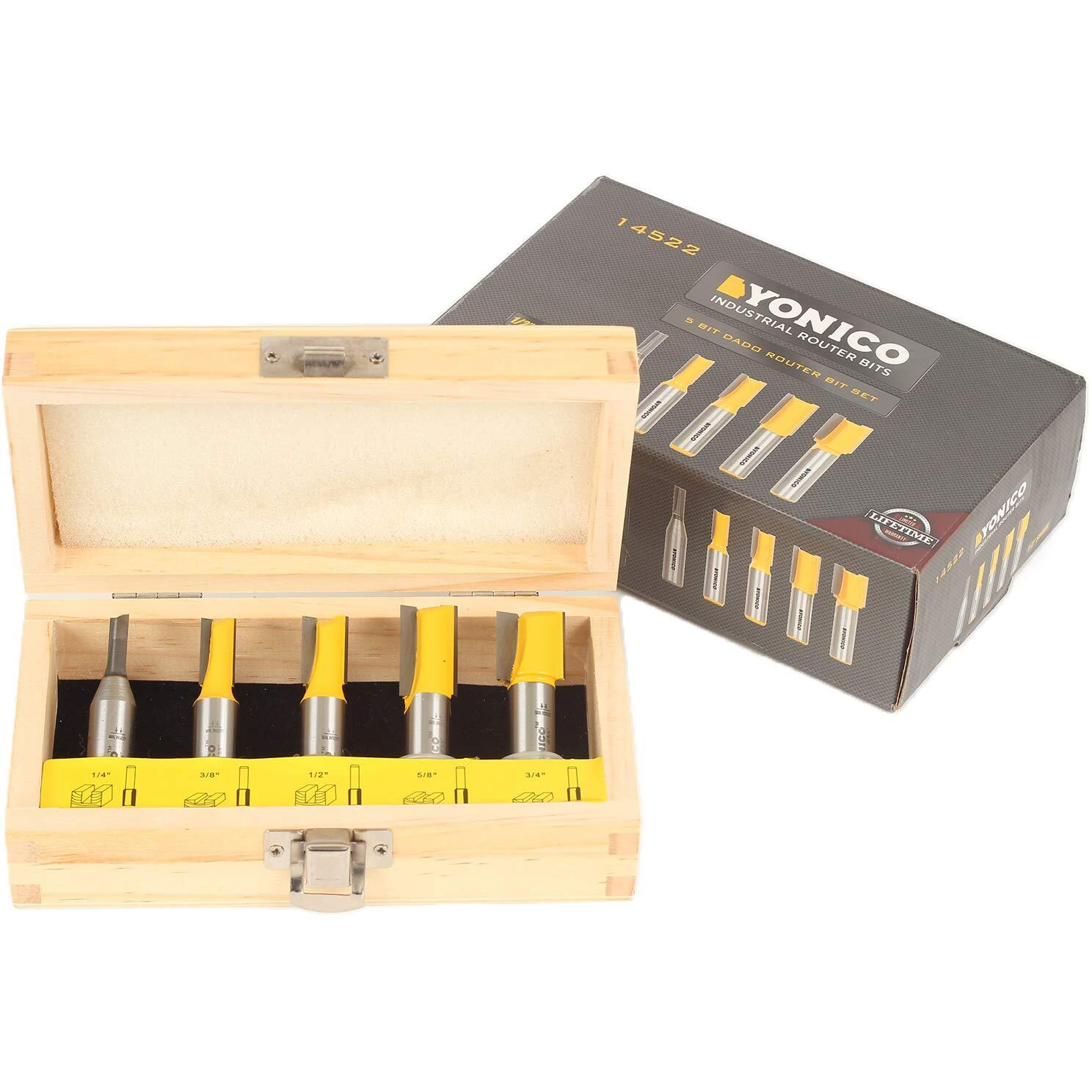 Yonico Straight Router Bits Set 5 Bit 1/2-Inch Shank 14522
