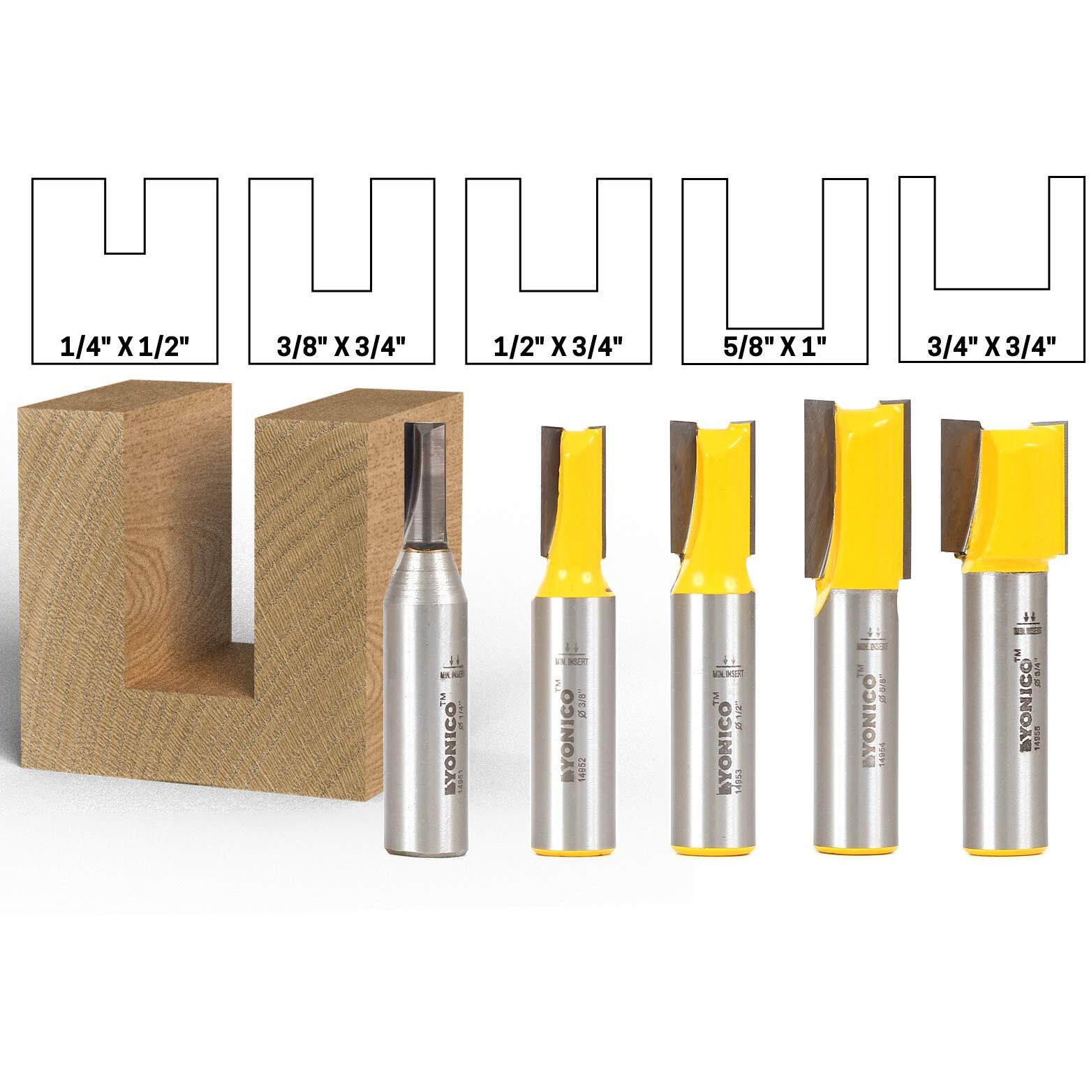 Yonico Straight Router Bits Set 5 Bit 1/2-Inch Shank 14522