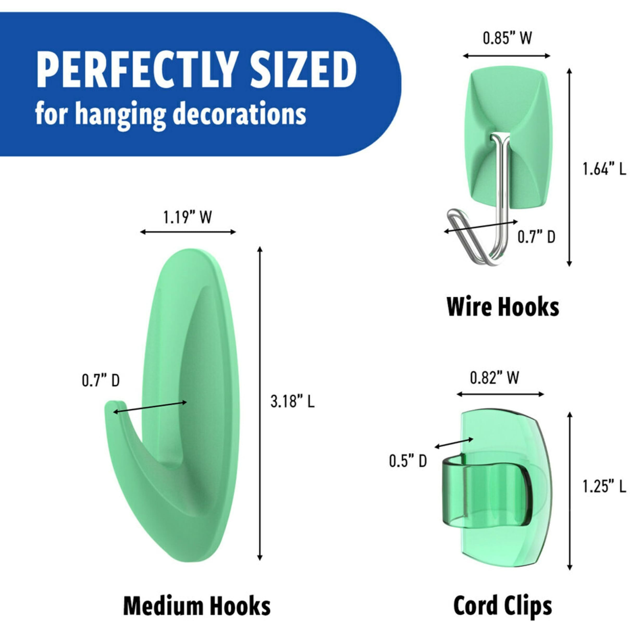 Command Mixed Designer Hooks Pack - 9 Aloe  13 Strips (Medium & Small Hooks  Indoor Strips  Clear Cord Clips)