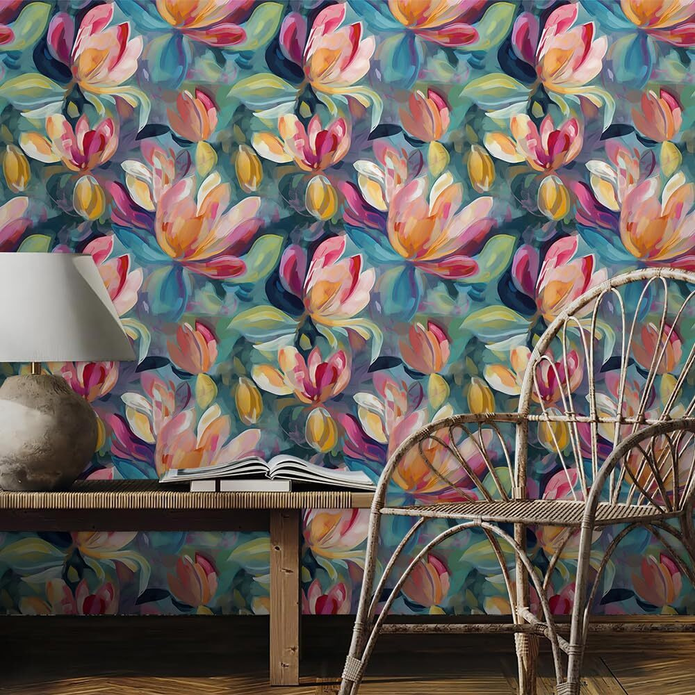 Redamancy Colorful Blur/Green Magnolia Floral Pink/Red Flower Abstract Art Peel And Stick Wallpaper Stick On Contact Paper Vintage Wall Paper Easy Peel Off For Nightstand Drawer Cabinet Renter