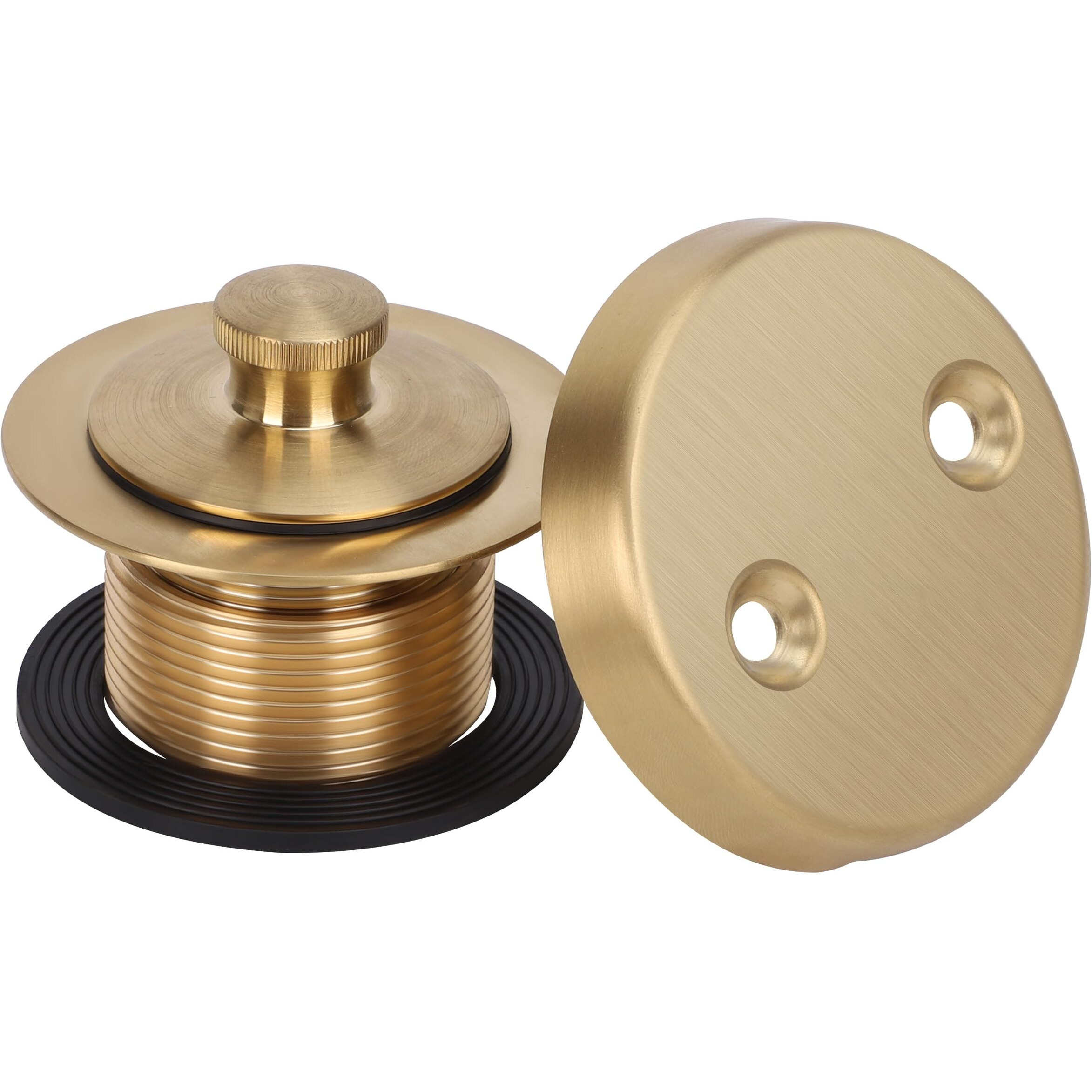 Primsoph Lift Turn Tub Drain Trim Kit With Two Hole Overflow Faceplate Conversion Kit Assembly Universal Fine Coarse Thread Replacement Brushed Gold