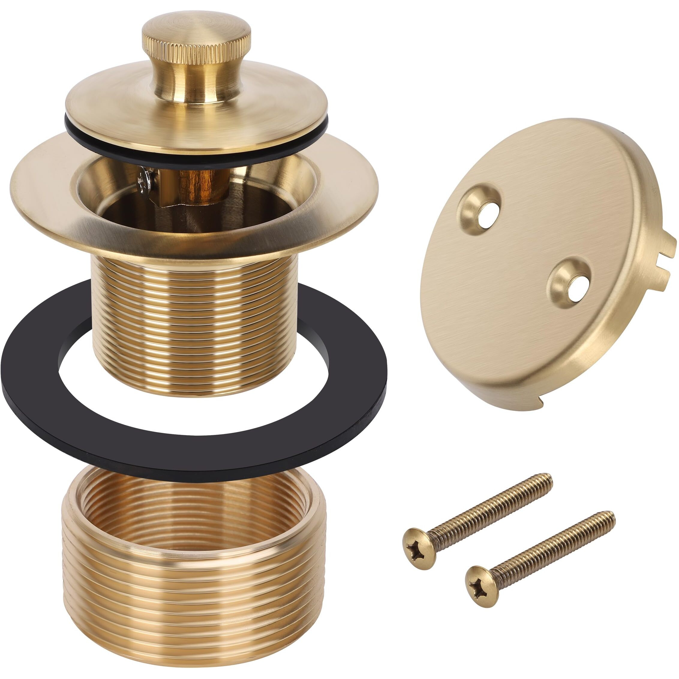 Primsoph Lift Turn Tub Drain Trim Kit With Two Hole Overflow Faceplate Conversion Kit Assembly Universal Fine Coarse Thread Replacement Brushed Gold