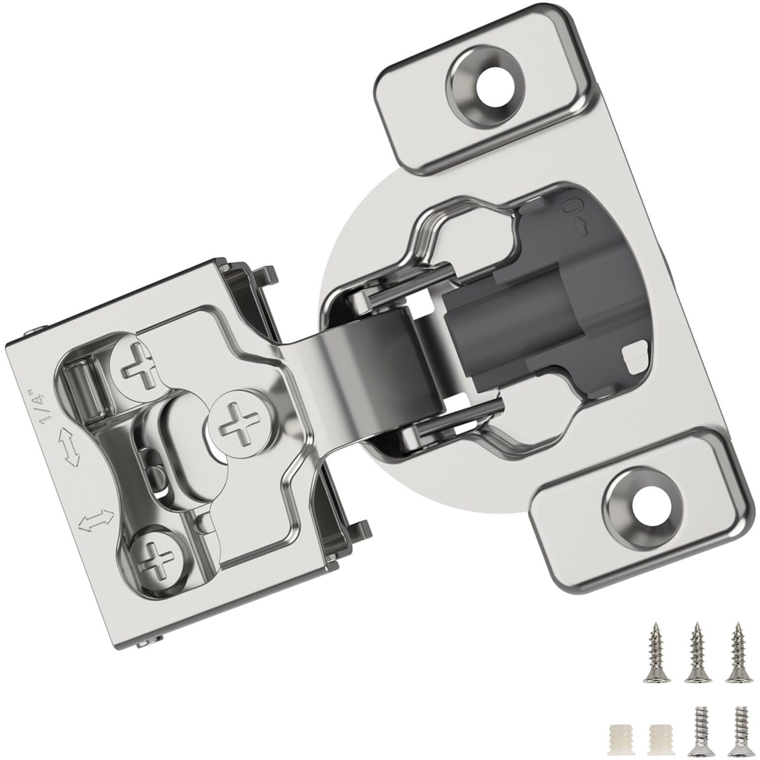 Furniware 2 Pieces 1/4"" Small Overlay Concealed Face Frame Hinges  105 Open Angle 4 Level Soft Close Screw On Compact Cabinet Hinge For Face Frame Door  Soft Close On/Off Switch  Self Closing
