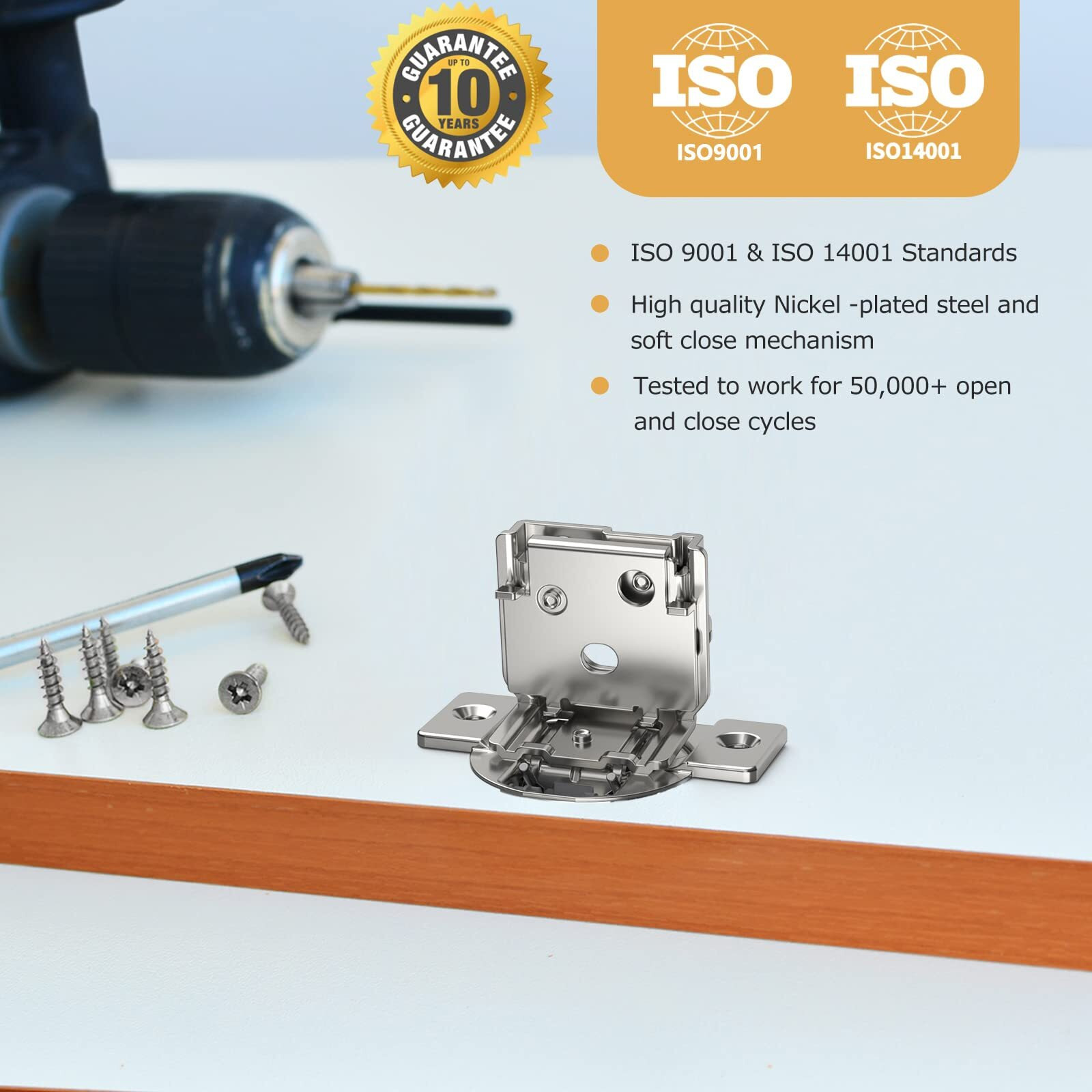 Furniware 2 Pieces 1/4"" Small Overlay Concealed Face Frame Hinges  105 Open Angle 4 Level Soft Close Screw On Compact Cabinet Hinge For Face Frame Door  Soft Close On/Off Switch  Self Closing