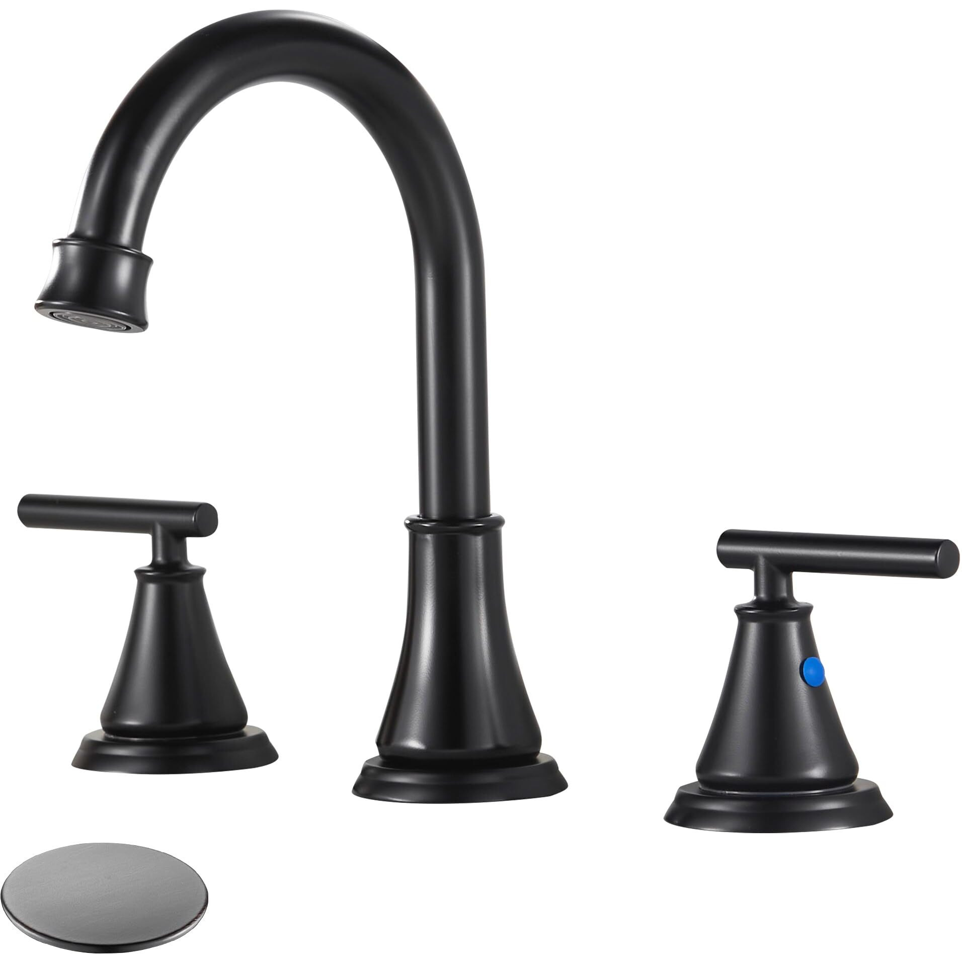 Fransiton Black 8 Inch Widespread Bathroom Sink Faucet 3 Hole  Bathroom Vanity Faucet With Metal Pop-Up Drain Assembly  2 Handle And Cupc Basin Faucet Supply Hoses