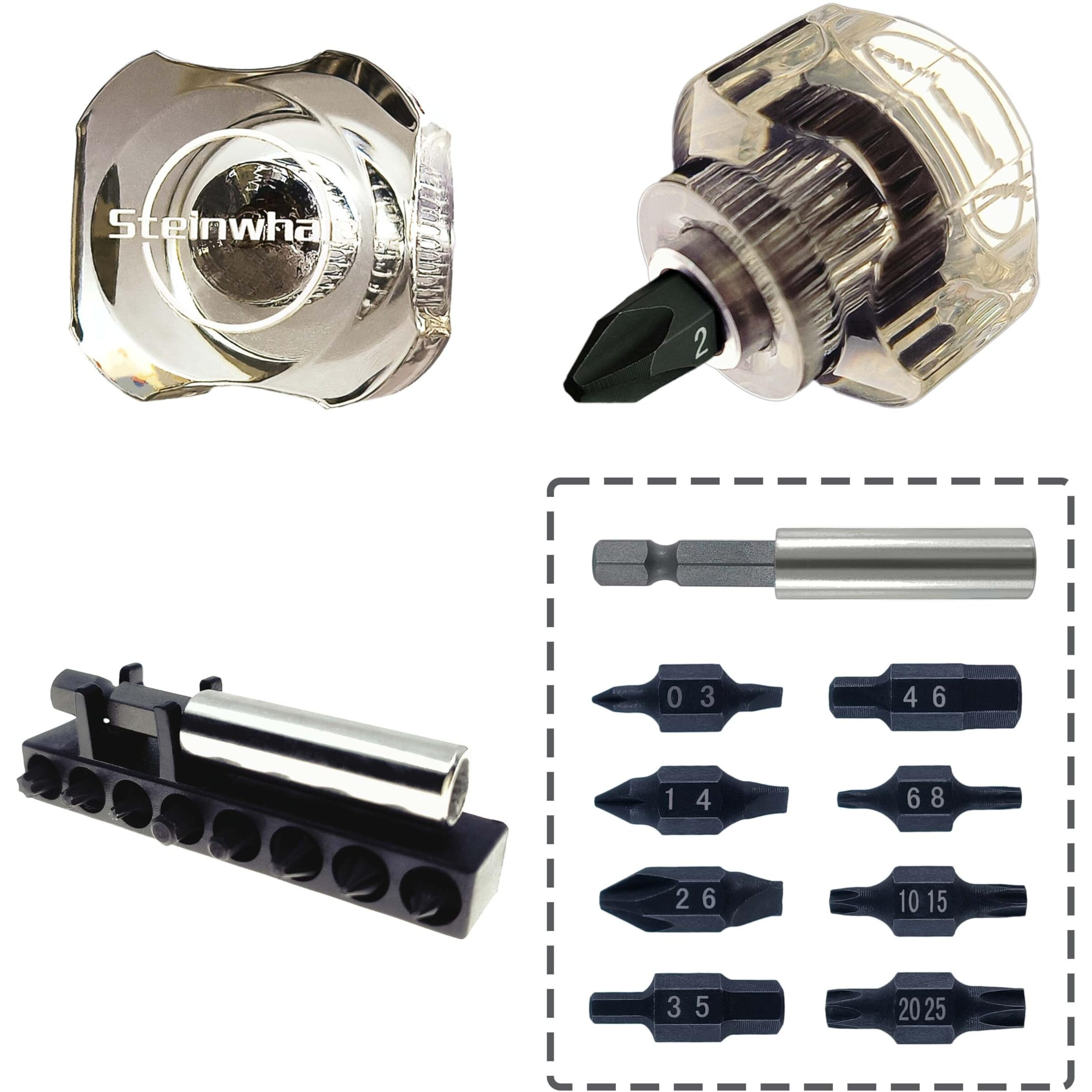 Steinwhale 10In1 Short Stubby Mini Screwdriver For Tight Spots  Cellulose Acetate Fiber Made Handle  Double-Headed High Hardness S2 Steel Bits  Exquisite Edc