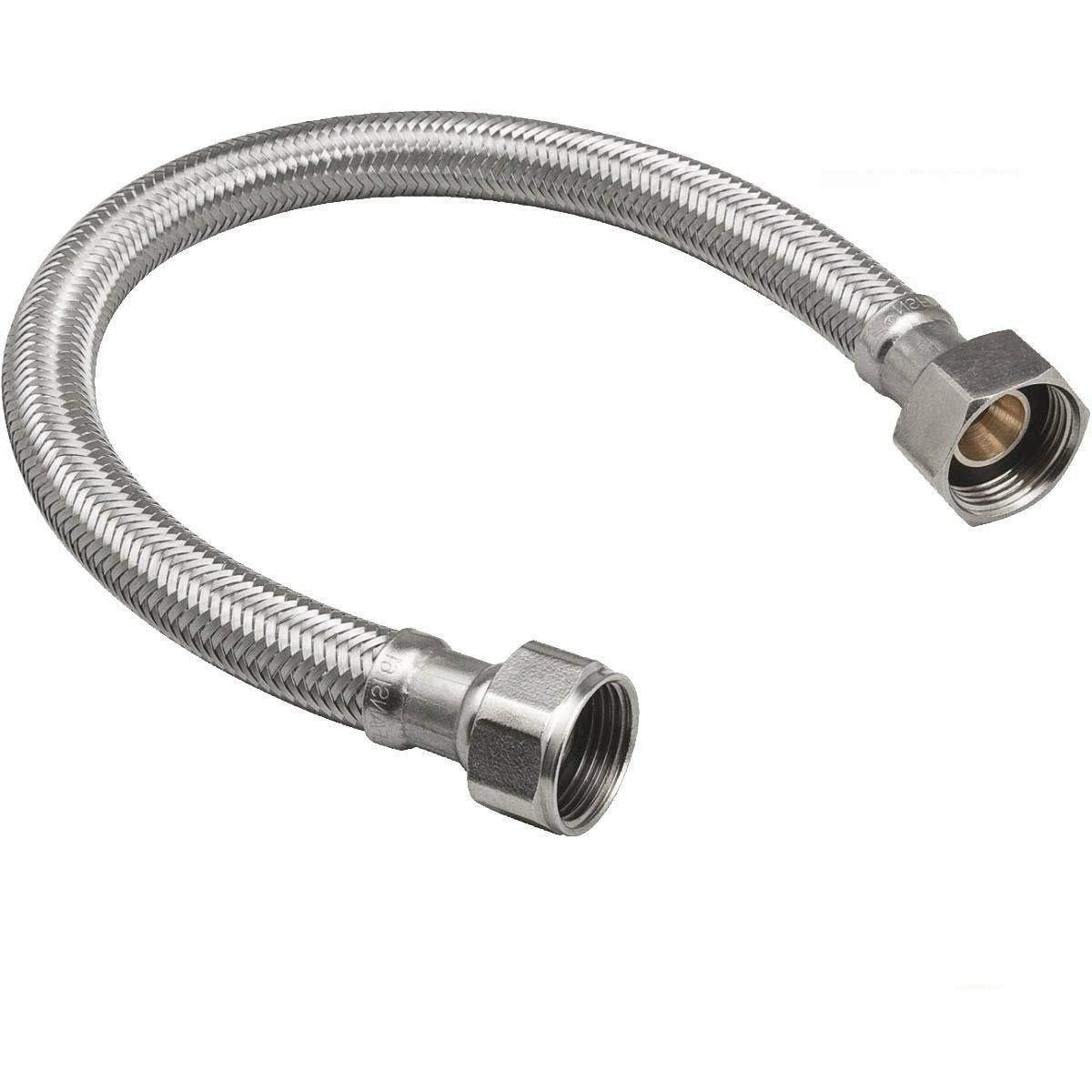 Ez-Fluid 18-Inch Braided Flexible Stainless Steel Water Heater Connector For Female Iron Water Pipes Fitting  3/4-Inch Fip X 3/4-Inch Fip