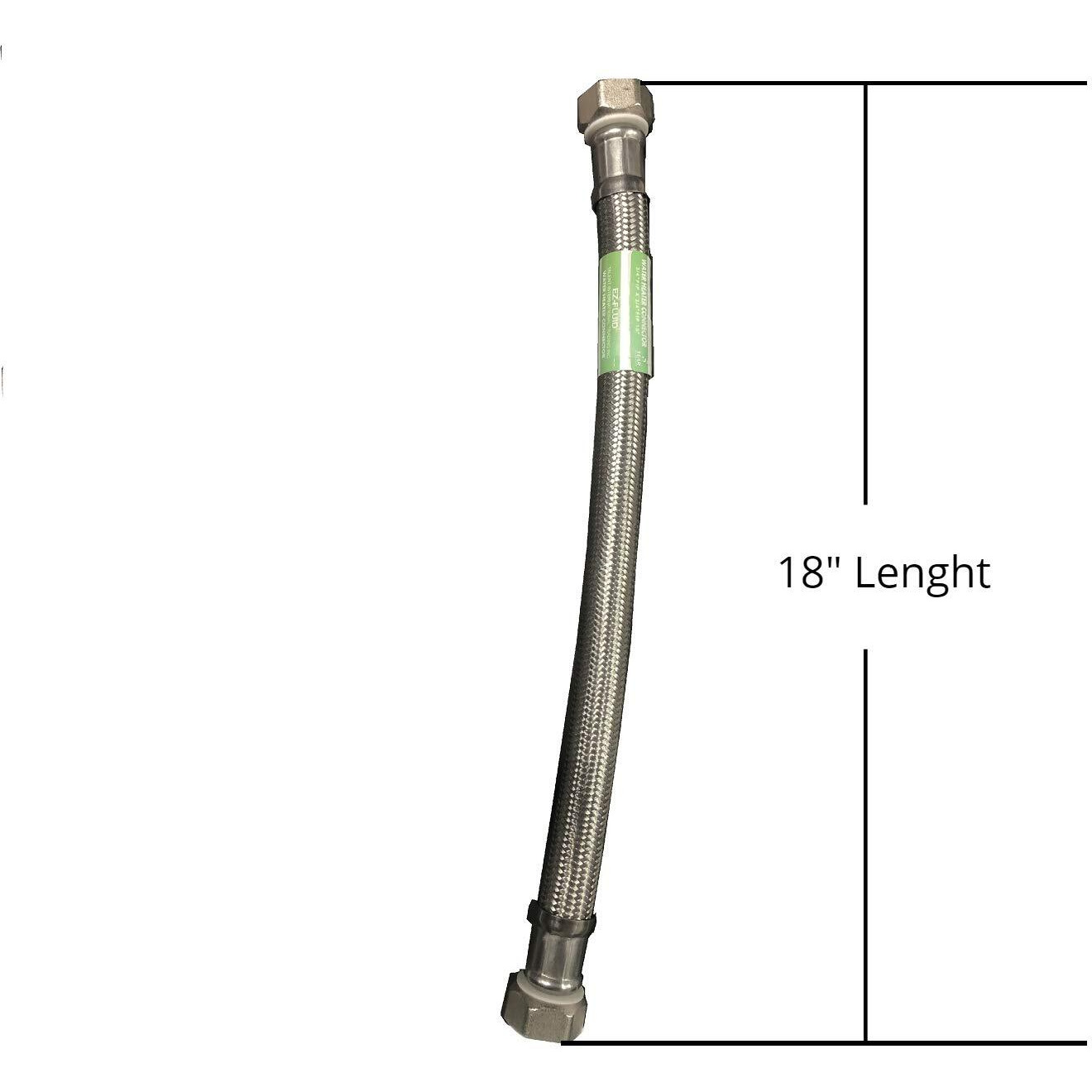 Ez-Fluid 18-Inch Braided Flexible Stainless Steel Water Heater Connector For Female Iron Water Pipes Fitting  3/4-Inch Fip X 3/4-Inch Fip