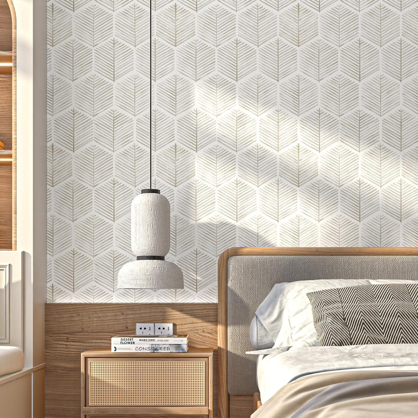 Melunmer Modern Peel And Stick Wallpaper Boho Contact Paper For Cabinets/Drawers 393In W 17.3In L Self Adhesive Removable Wallpaper For Bedroom/Bathroom Waterproof Geometric Contact Paper Beige/White