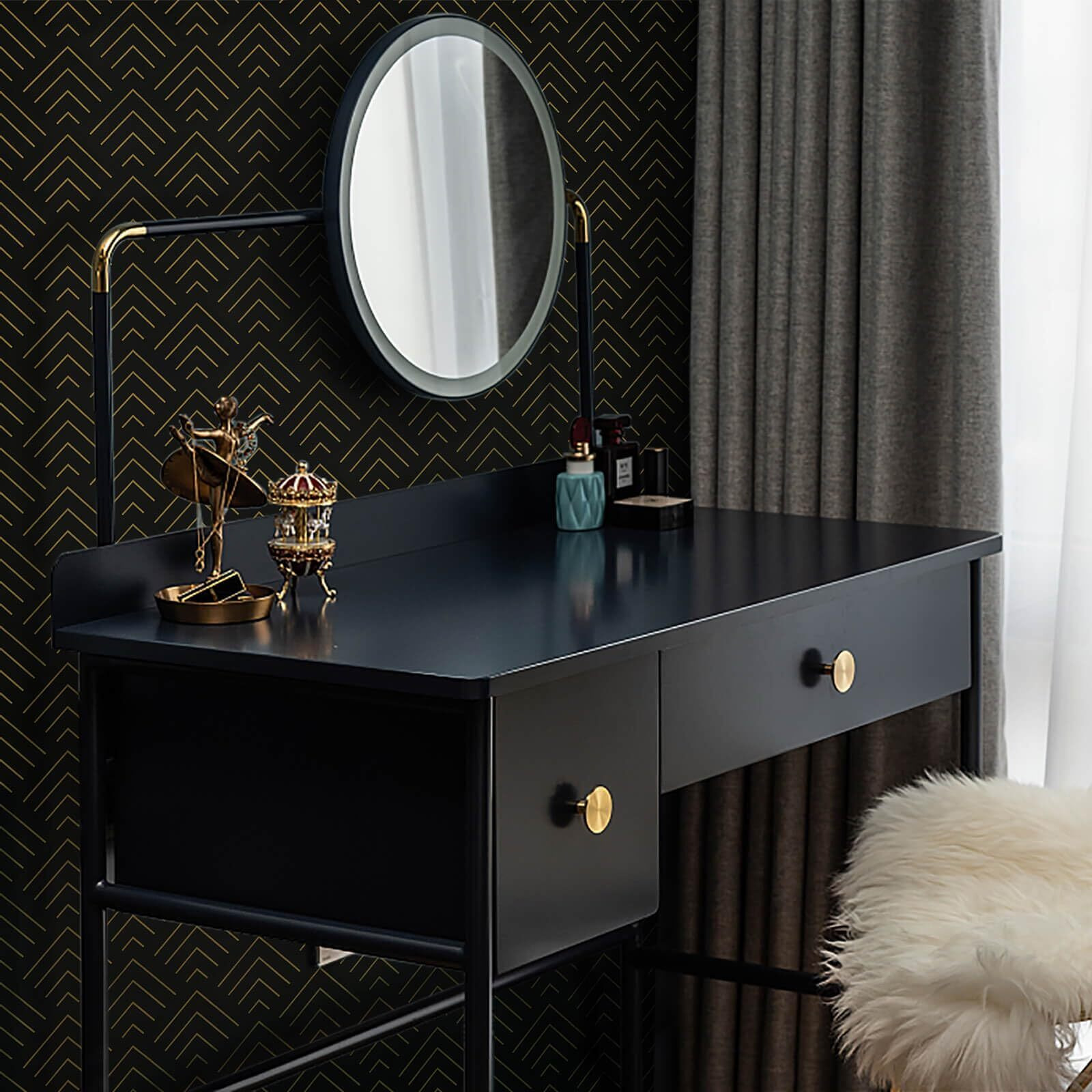Heroad Peel And Stick Wallpaper 393"&quotX17.3"" Black And Gold Wallpaper Geometric Wallpaper Black And Gold Contact Paper Self Adhesive Removable Wallpaper For Cabinets Waterproof Thicken Vinyl