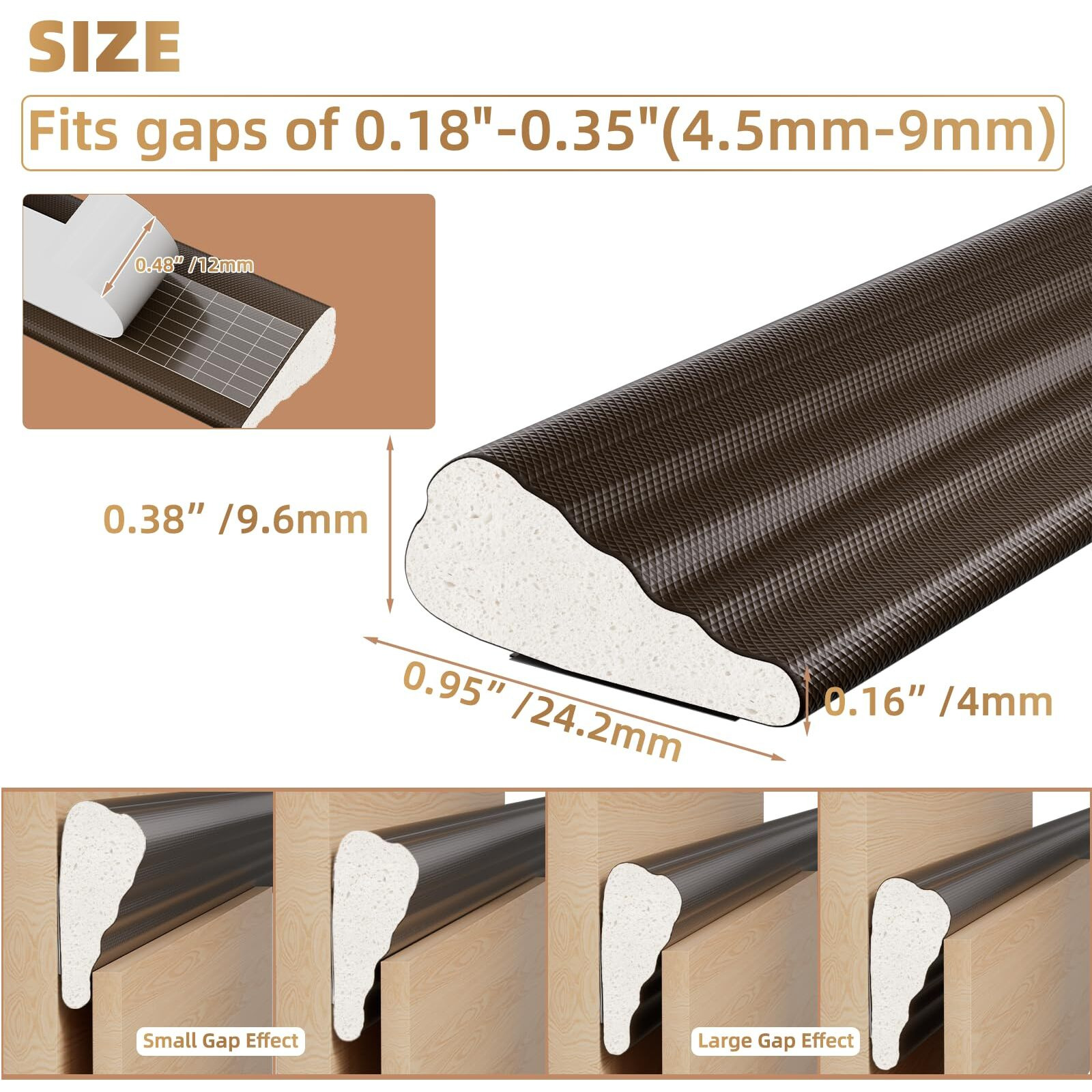 118  Wedge-Shape Foam Window Weather Stripping Door Seal Strip Soundproofing Frame Insulation Tape For Exterior Front Door Noise Cancelling Window Inserts Door Gap Filler Light Blocker Brown