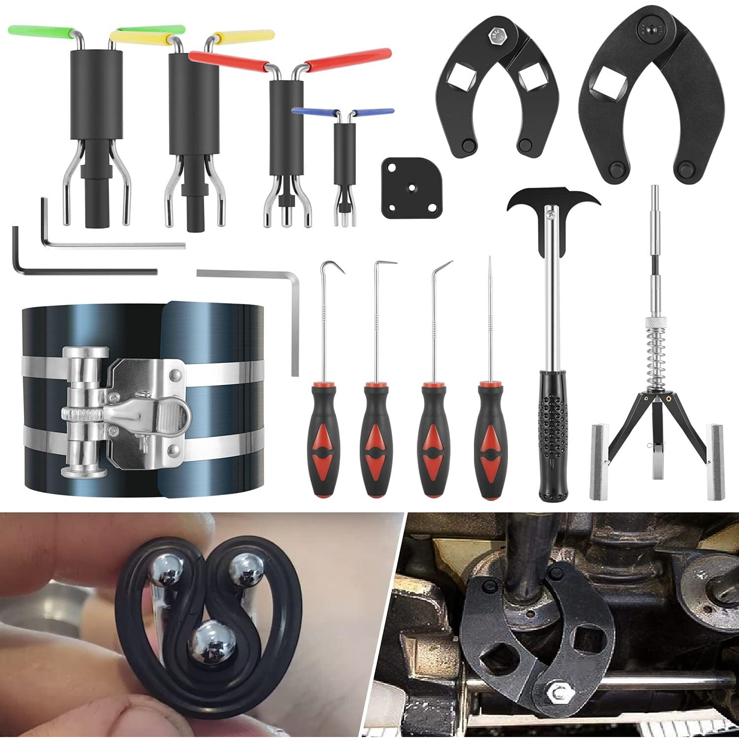 Hydraulic Cylinder Repair Tool Kit For Skid Steers  Loaders  Backhoes Include Gland Wrench U-Seal Installer Tools Seal Puller Smooth Type Piston Ring Compressor (17Pcs)