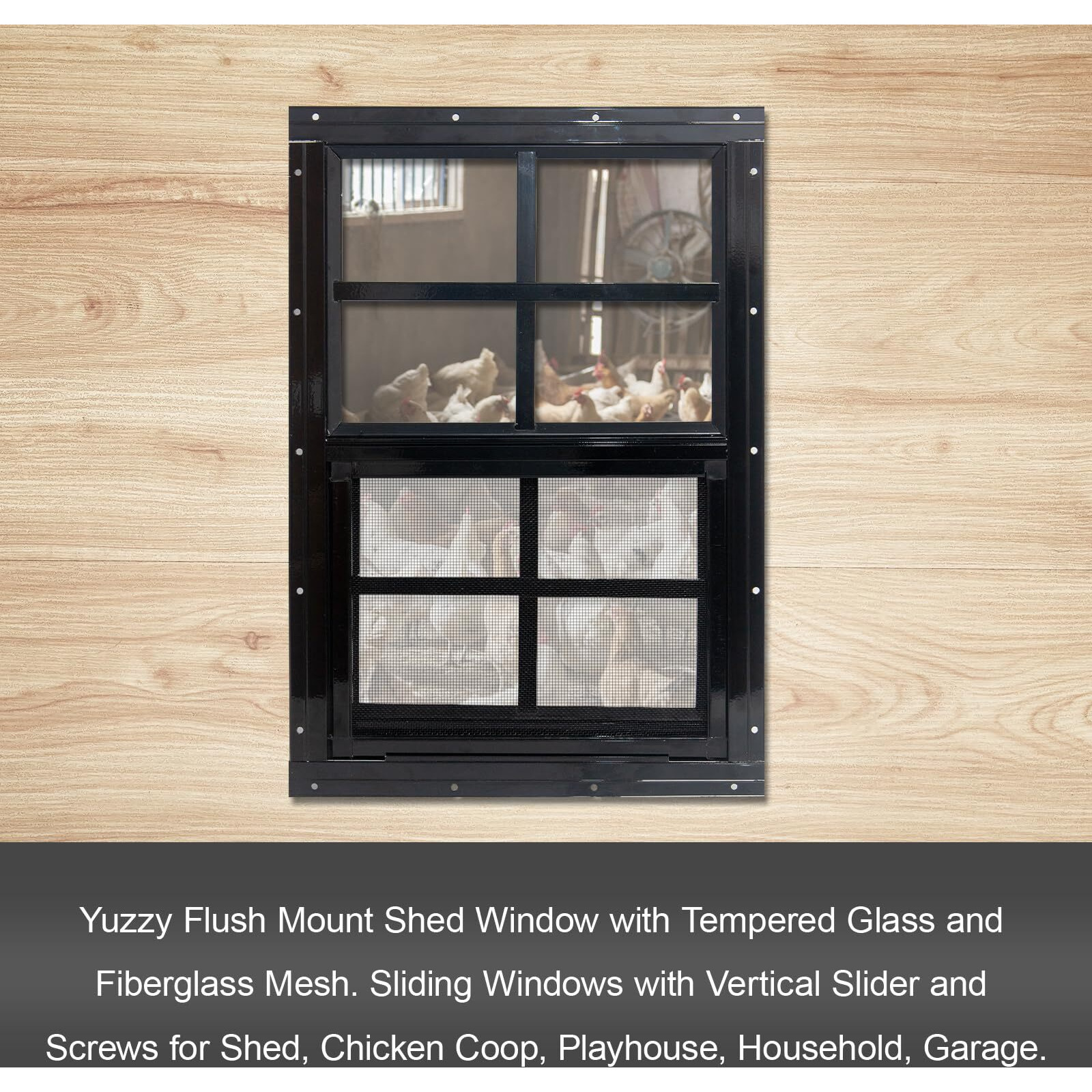 Yuzzy 18"" X 23"" Shed Windows With Tempered Glass And Fiberglass Screen  2 Pack Small Sliding Windows For Shed  Chicken Coop  Playhouse  Household  Garage  Barns (Black)
