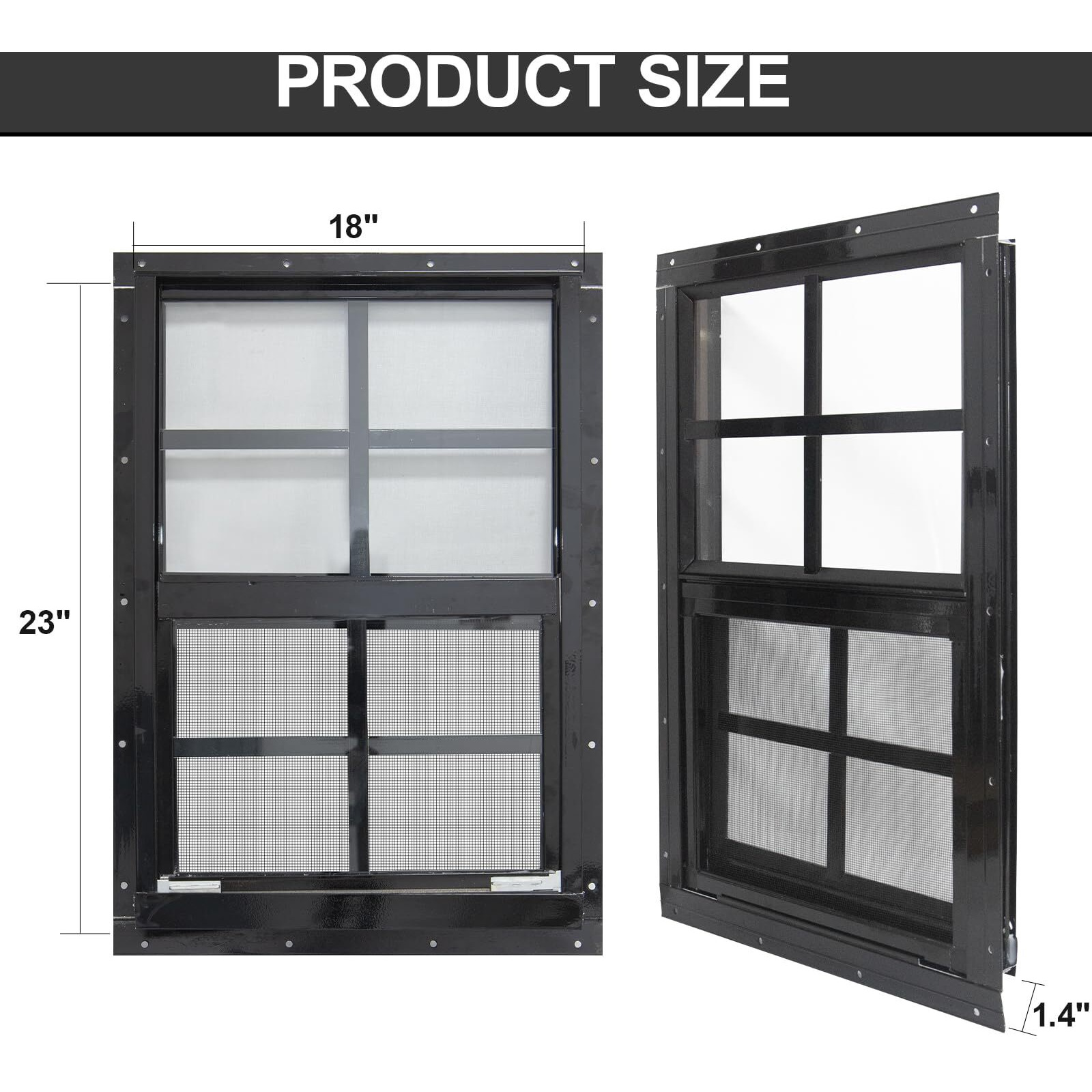 Yuzzy 18"" X 23"" Shed Windows With Tempered Glass And Fiberglass Screen  2 Pack Small Sliding Windows For Shed  Chicken Coop  Playhouse  Household  Garage  Barns (Black)