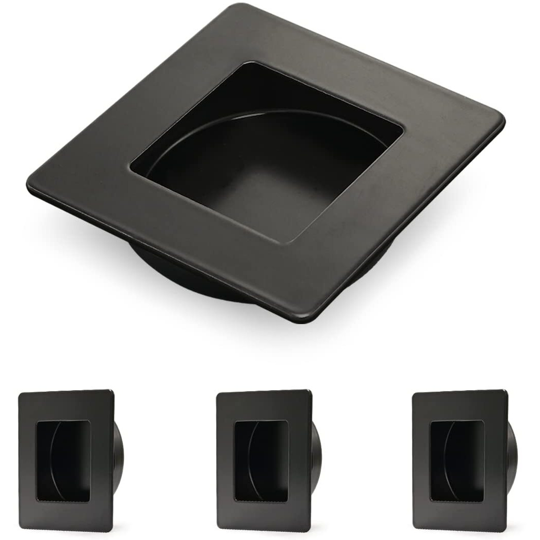 Homotek 4 Pack 2-3/4 Inch Square Recessed Sliding Closet Door Finger Pulls  Diameter 2-3/8 Inch(60Mm) Stainless Steel Flush Handles For Pocket Door  Bypass Barn Door Drawer Pulls(Black)