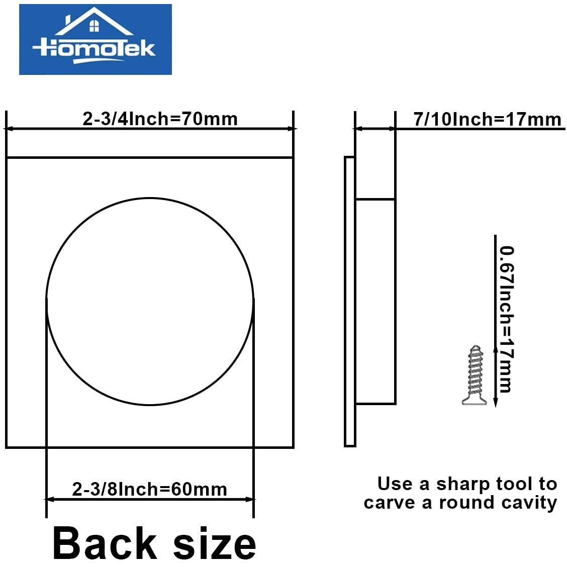 Homotek 4 Pack 2-3/4 Inch Square Recessed Sliding Closet Door Finger Pulls  Diameter 2-3/8 Inch(60Mm) Stainless Steel Flush Handles For Pocket Door  Bypass Barn Door Drawer Pulls(Black)