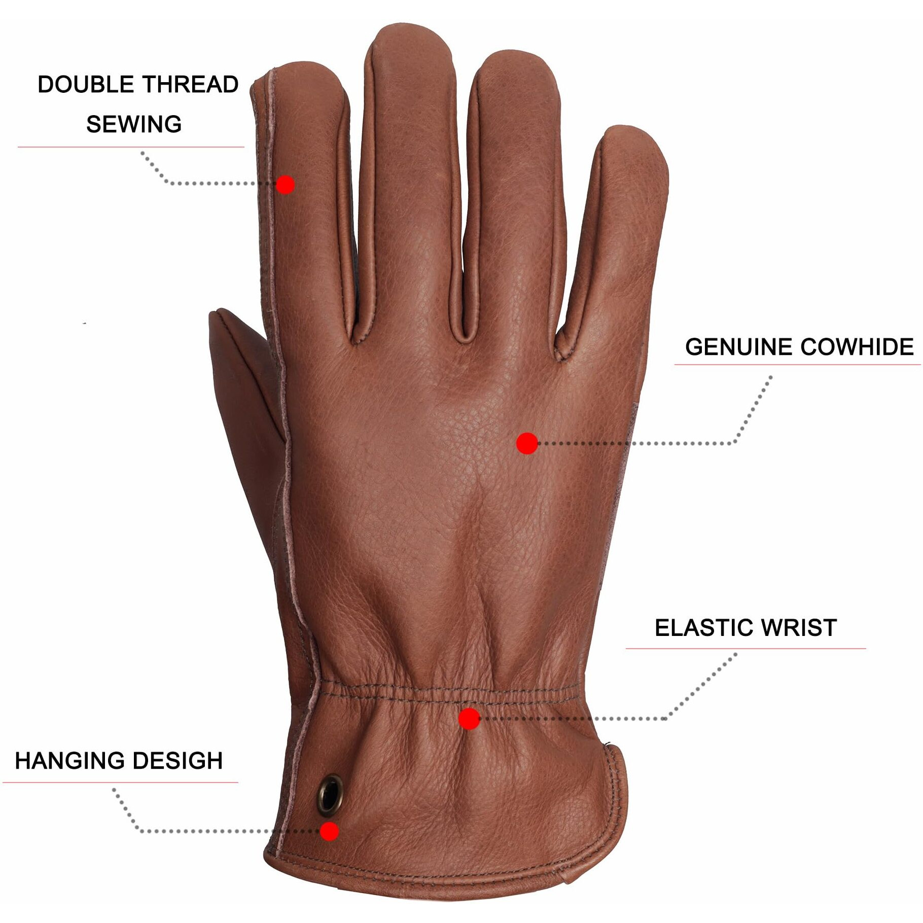 Nbleaglo Retro Brown Cowhide Leather Work Gloves For Construction  Yardwork  Gardening With Reinforced Palm For Men & Women (Brown  2X-Large)
