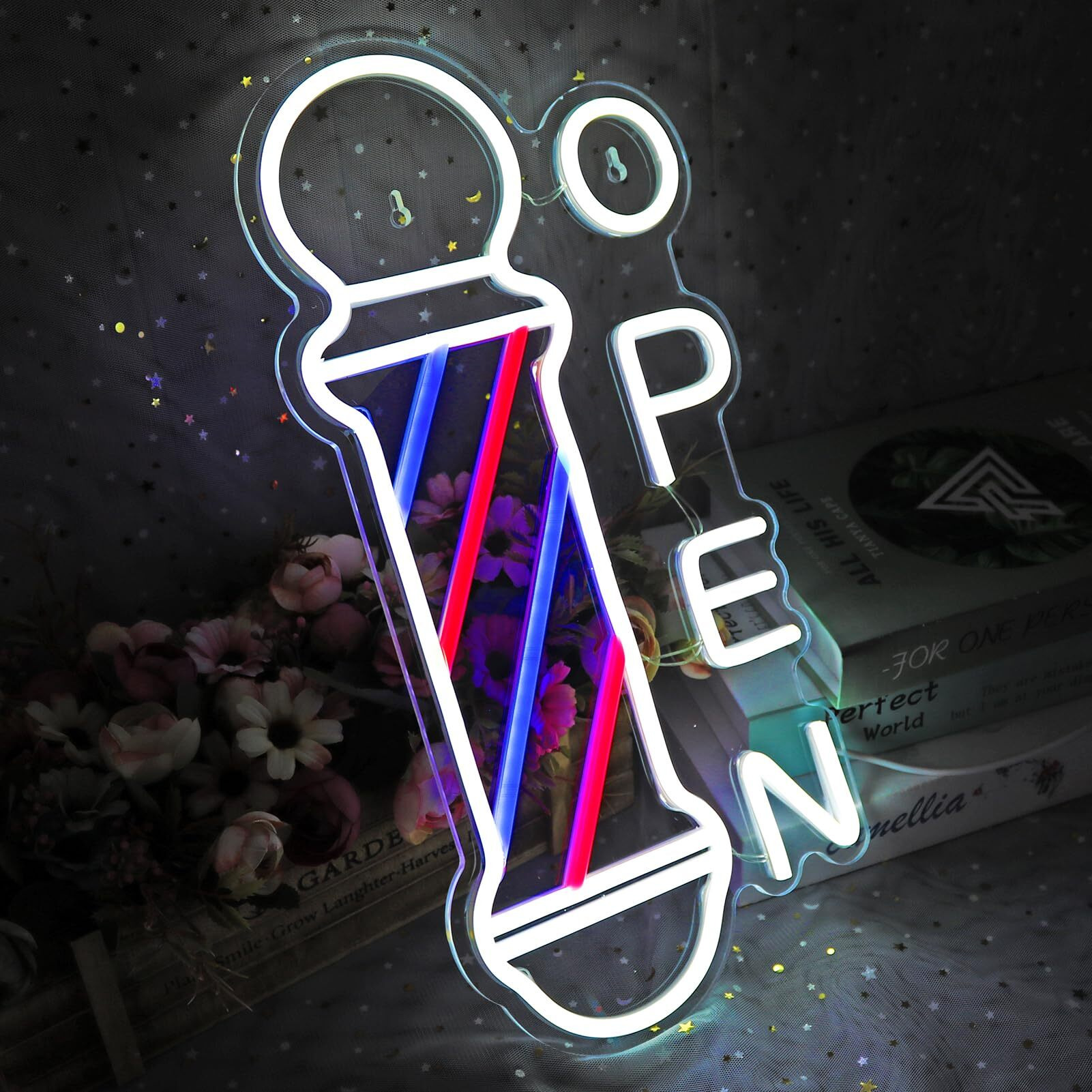 Barber Shop Open Neon Sign Hair Salon Supplies Neon Lights Wall Decor For Barber Shop  Barber Pole Logo Barber Shop Barber Supplies  Barber Accessories  Dimmable Usb Power Blue Red White(16.5"&quotX7.8"")
