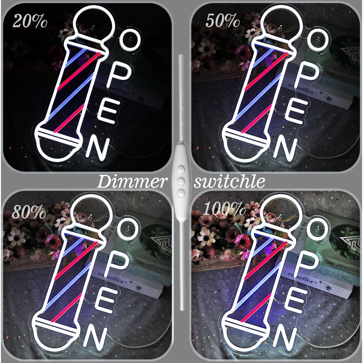 Barber Shop Open Neon Sign Hair Salon Supplies Neon Lights Wall Decor For Barber Shop  Barber Pole Logo Barber Shop Barber Supplies  Barber Accessories  Dimmable Usb Power Blue Red White(16.5"&quotX7.8"")