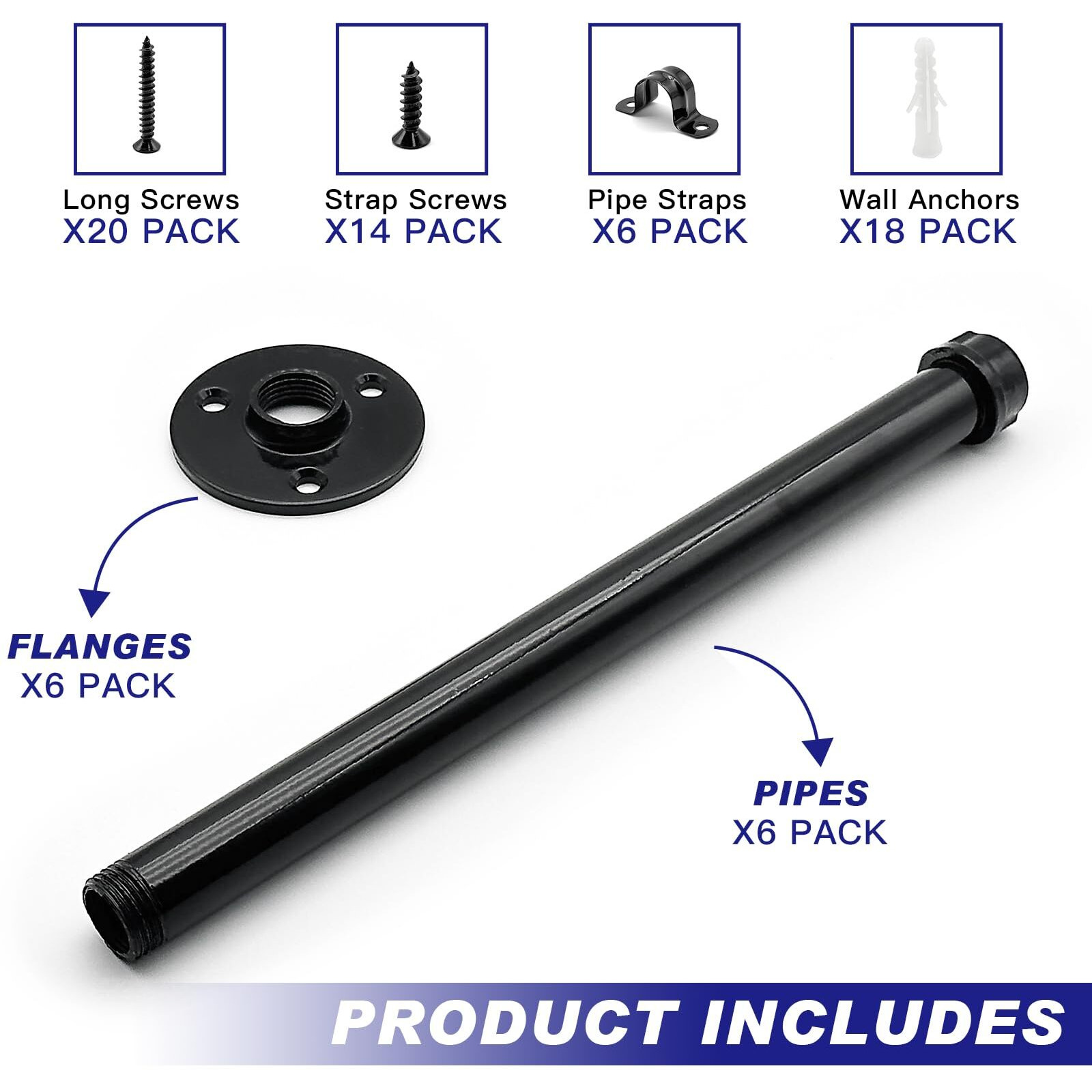 6 Pack Pipe Shelf Brackets 12 Inch  Industrial Iron Pipe Floating Shelves Bracket Heavy Duty Metal Shelving Brackets For Diy Shelves