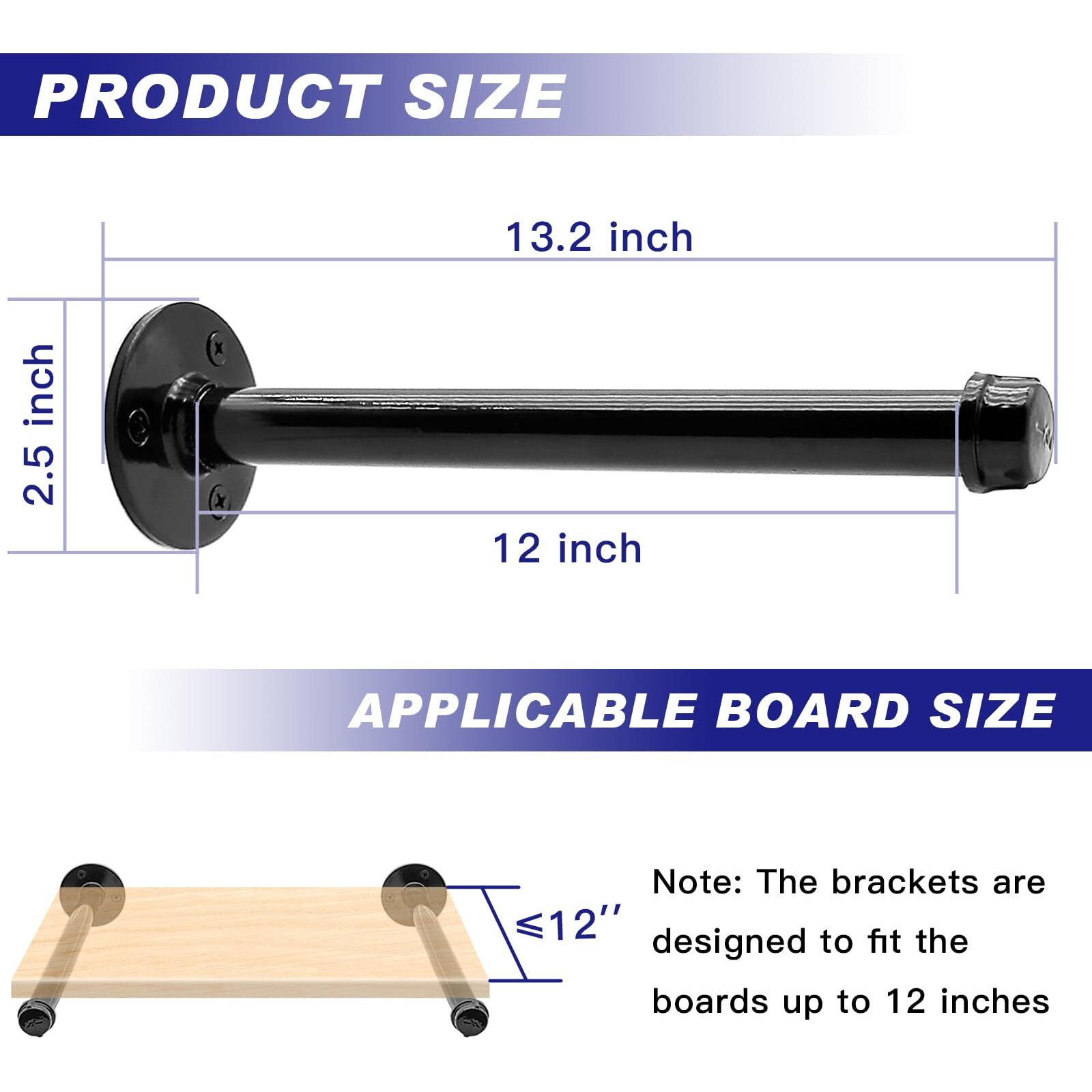 6 Pack Pipe Shelf Brackets 12 Inch  Industrial Iron Pipe Floating Shelves Bracket Heavy Duty Metal Shelving Brackets For Diy Shelves